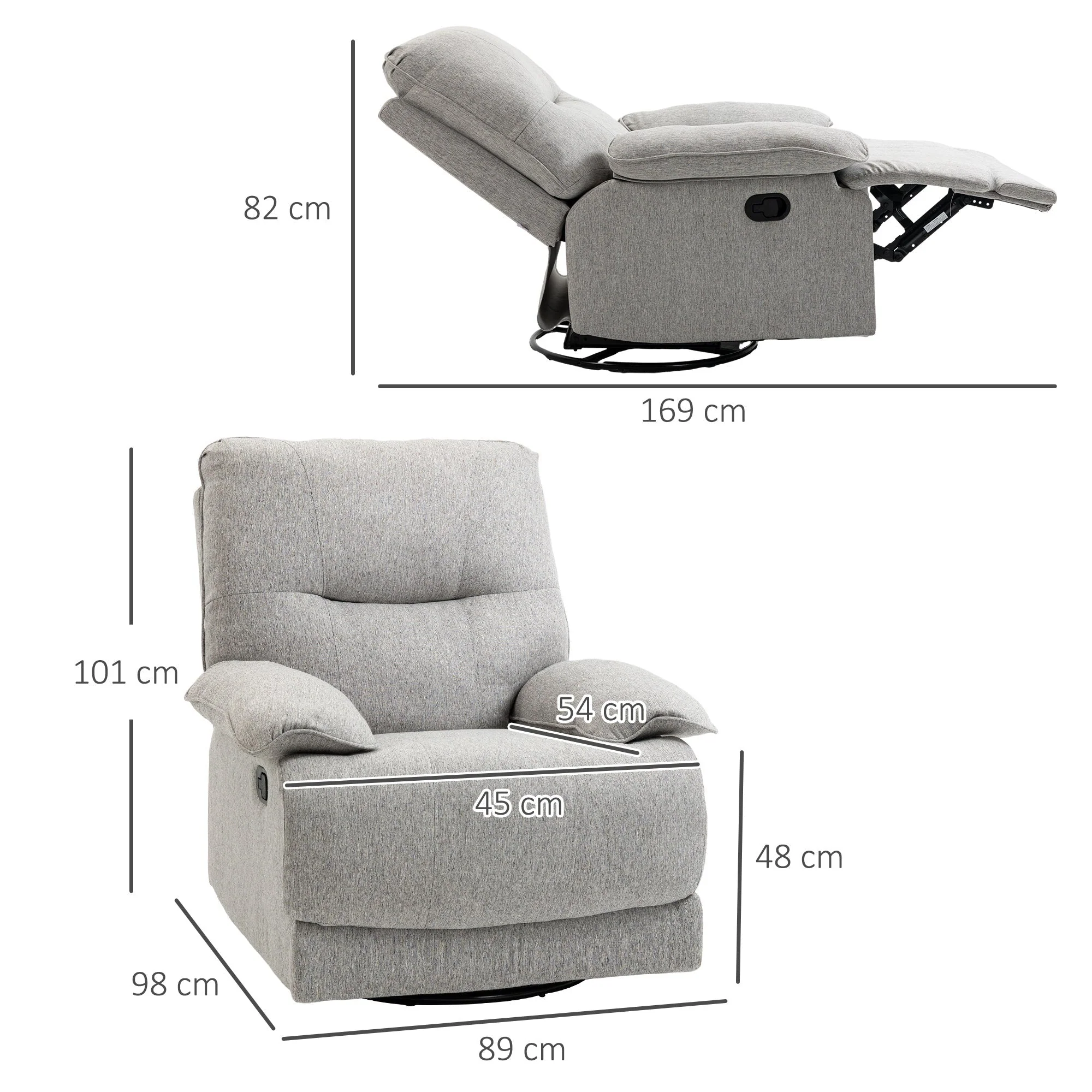 Reclining TV Armchair, Swivel Function Spring Core System Footrest - Image 3