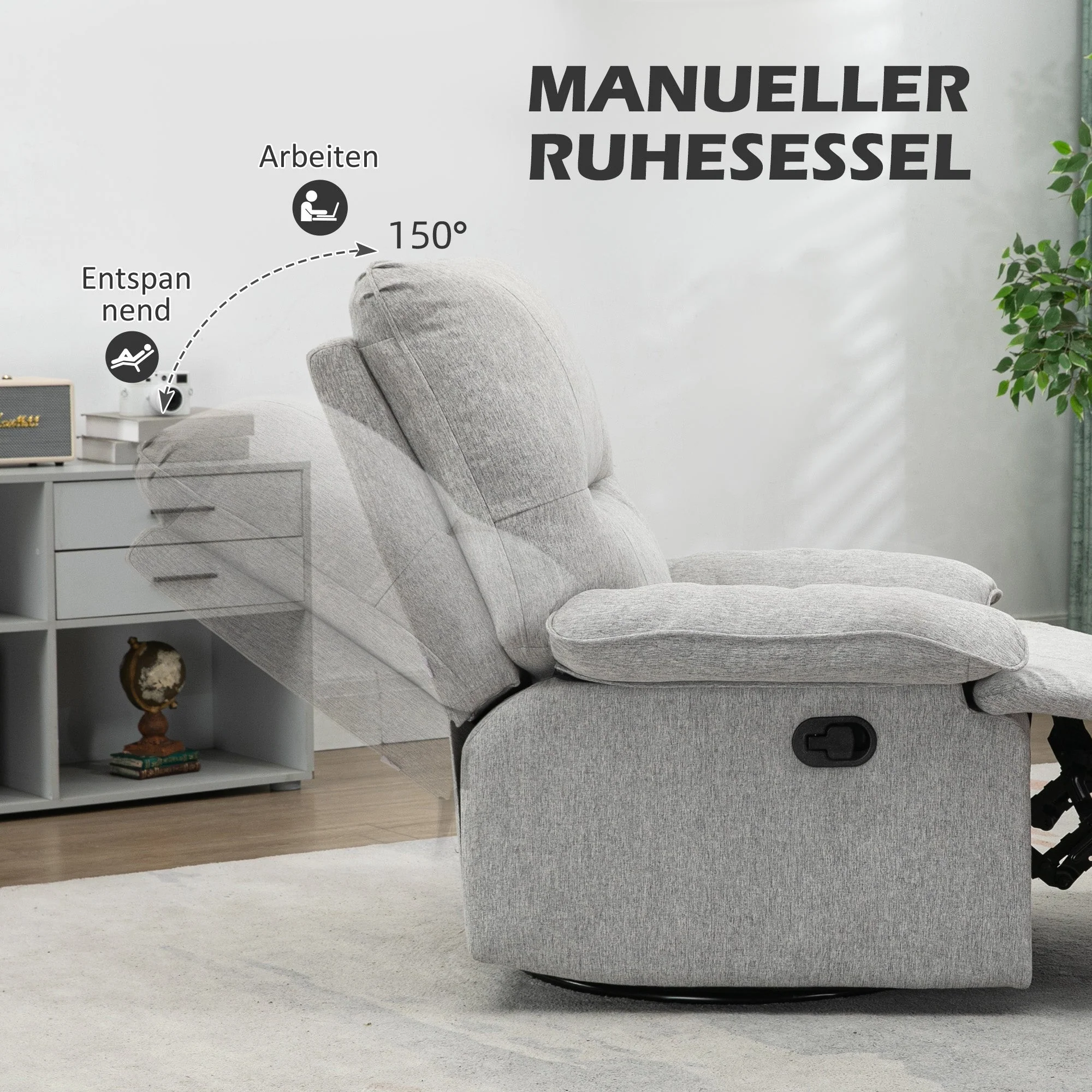 Reclining TV Armchair, Swivel Function Spring Core System Footrest - Image 4