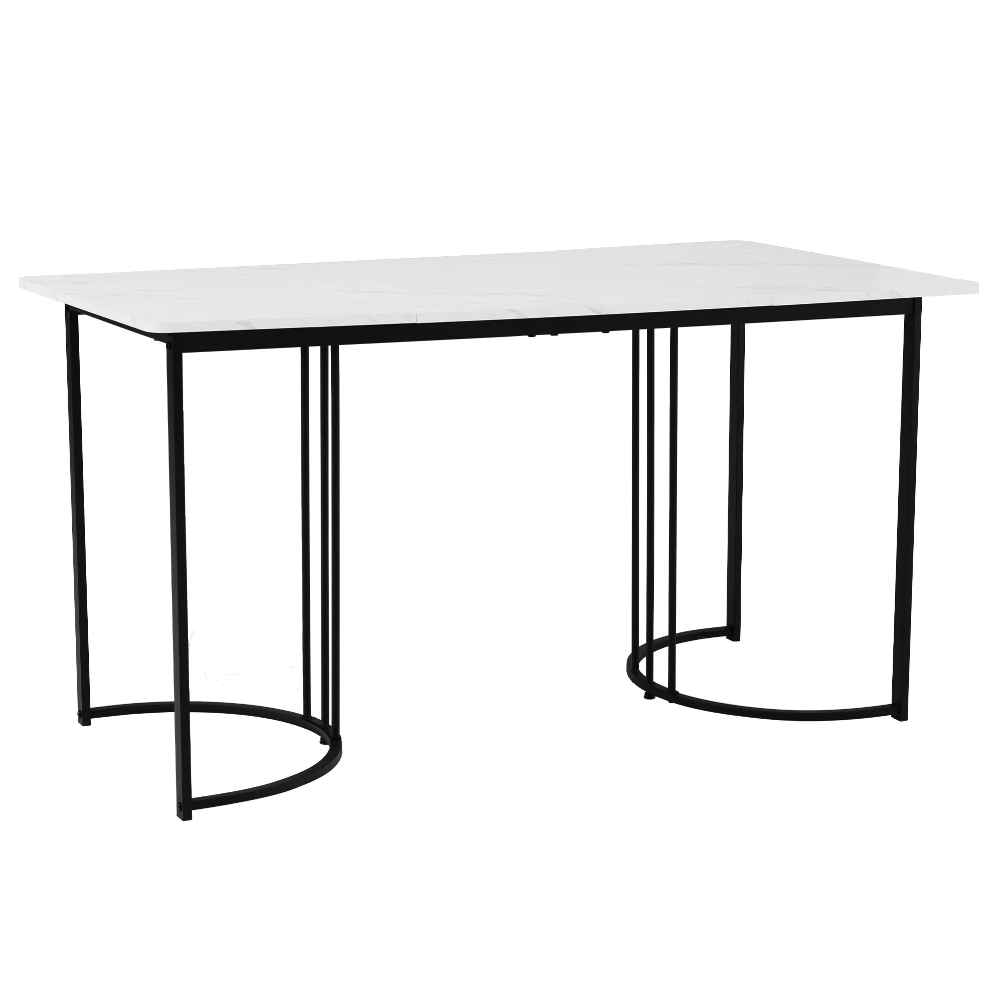 Rectangular Dining Table 140x80cm Modern Marble Pattern Adjustable Legs White/Black - Image 7