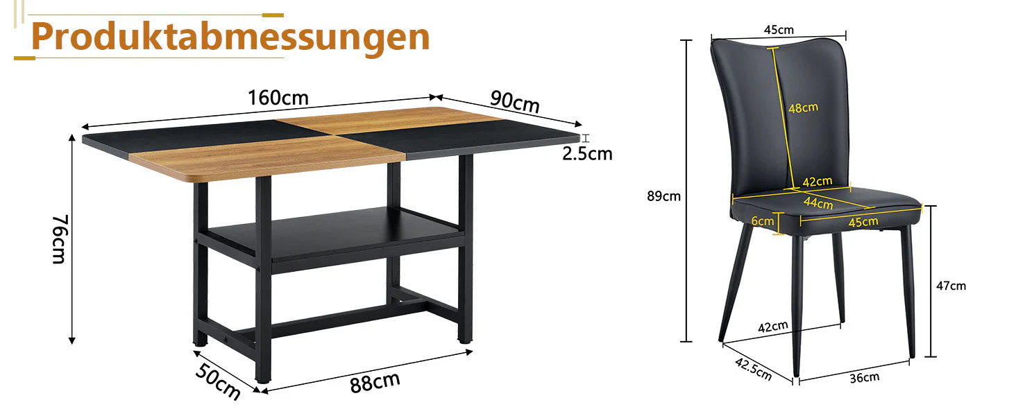Rectangular Dining Table Set 160 cm with Storage & 6 Modern PU Chairs Black - Image 10