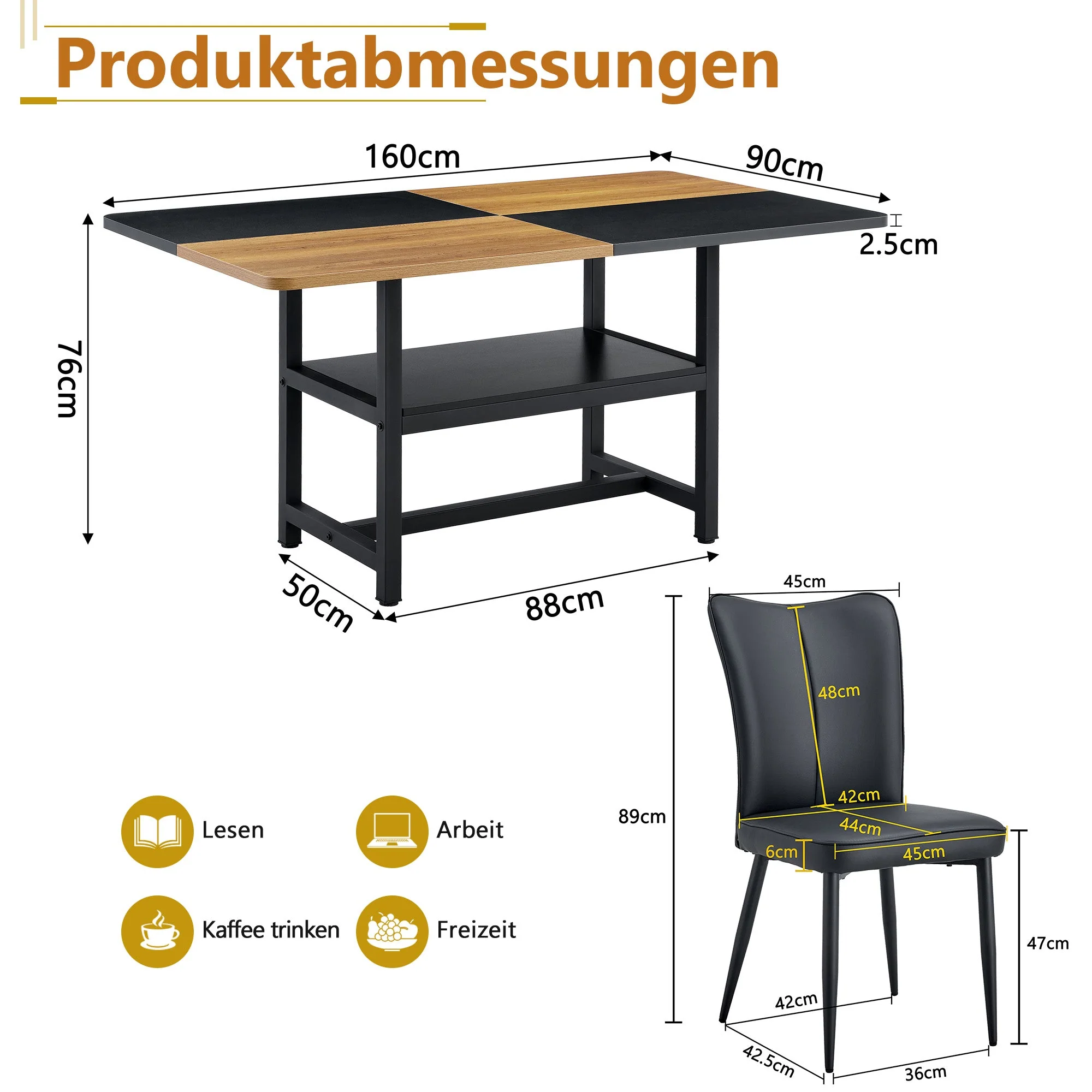 Rectangular Dining Table Set 160 cm with Storage & 6 Modern PU Chairs Black - Image 4