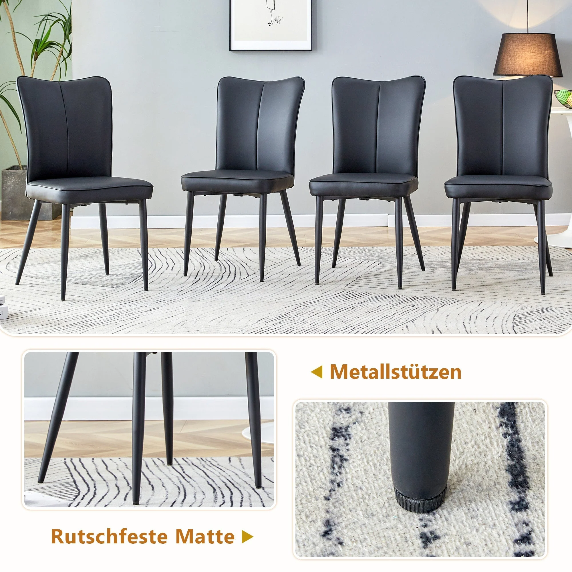 Rectangular Dining Table Set 160 cm with Storage & 6 Modern PU Chairs Black - Image 5