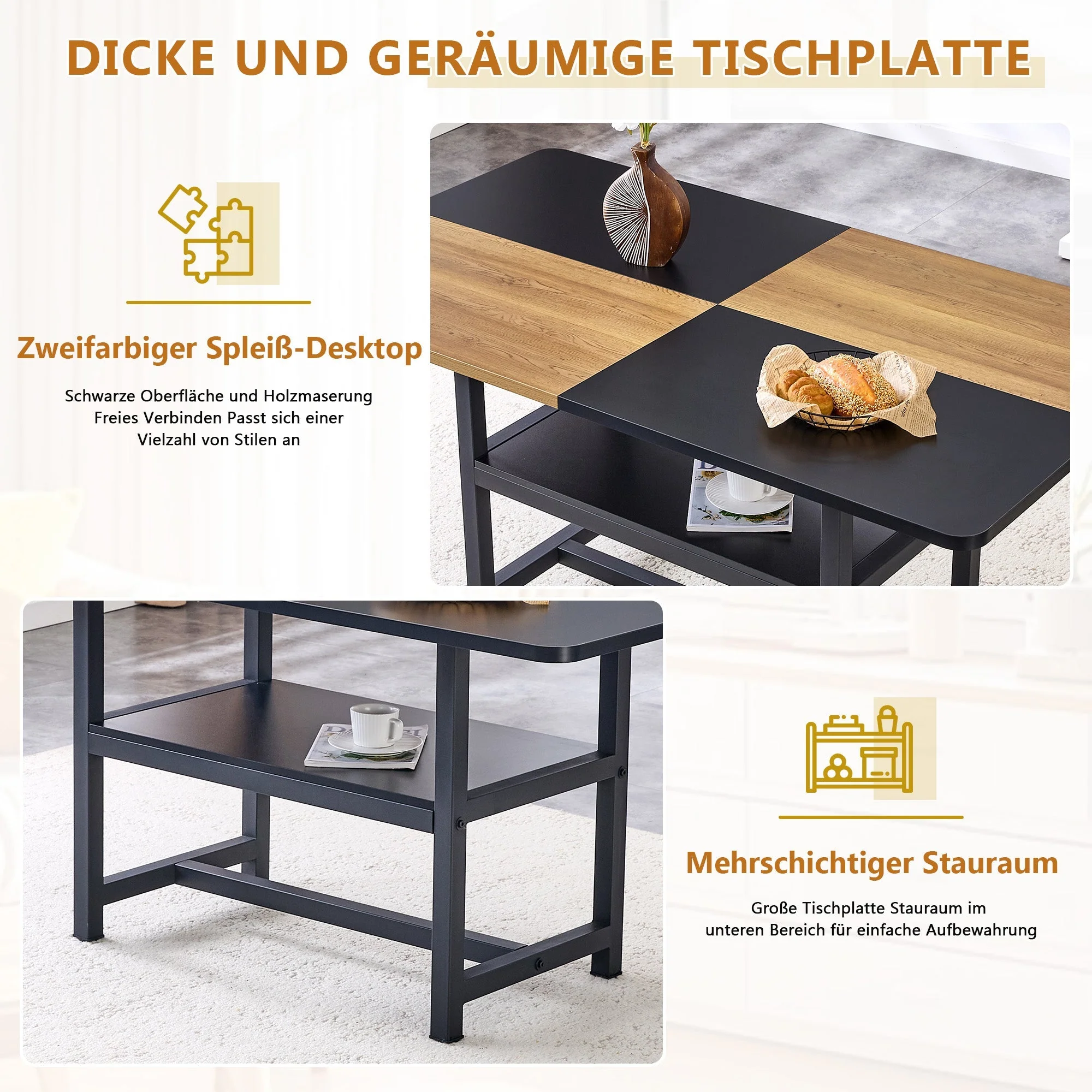 Rectangular Dining Table Set 160 cm with Storage & 6 Modern PU Chairs Black - Image 9