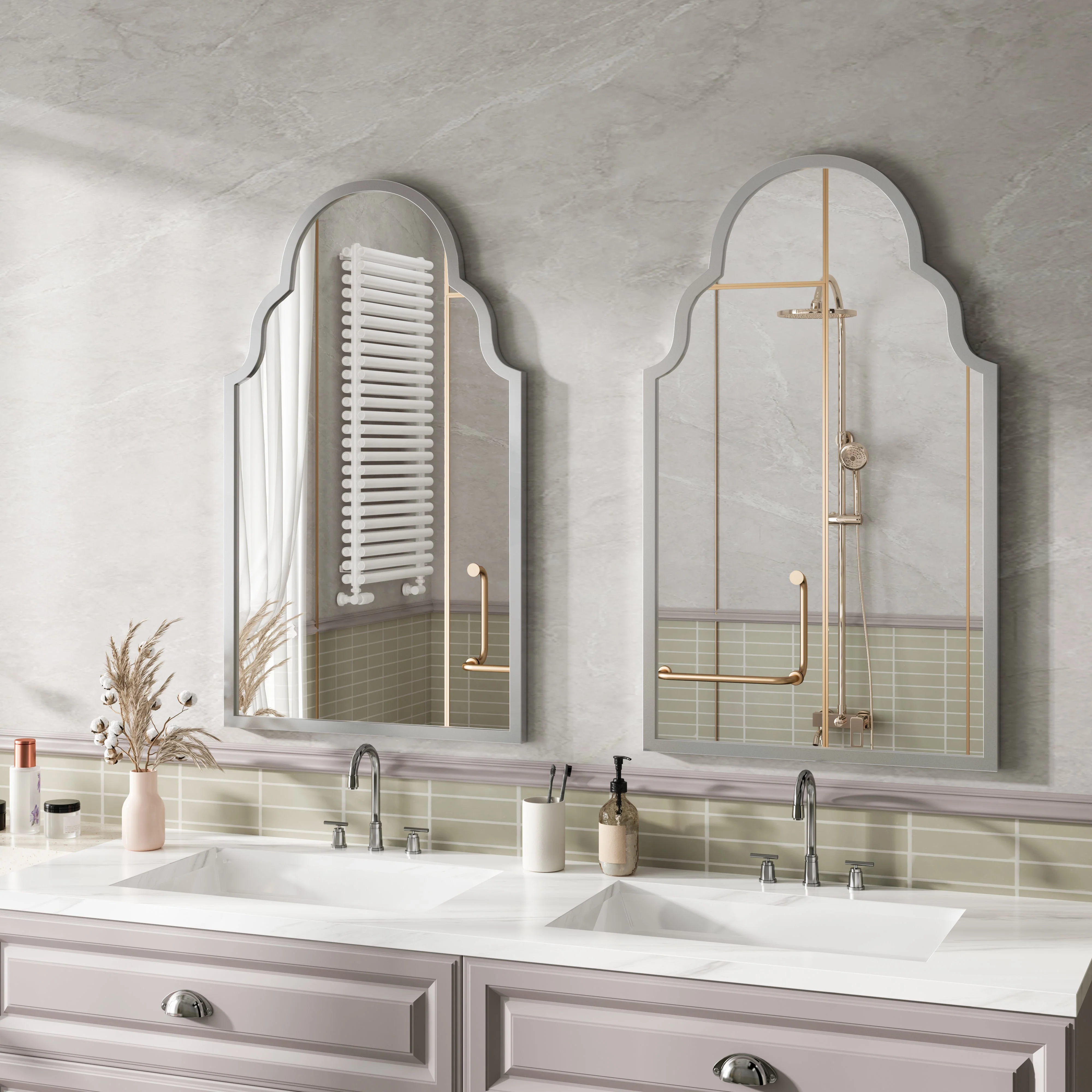 Rectangular Mirror, 61x101CM Wall Mount for Bathroom/Bedroom, Silver Metal Frame - Image 3
