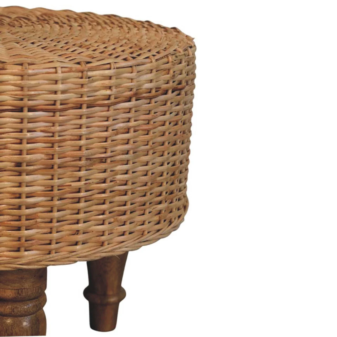 Regency Round Woven Stool, Solid Mango Wood - Image 2