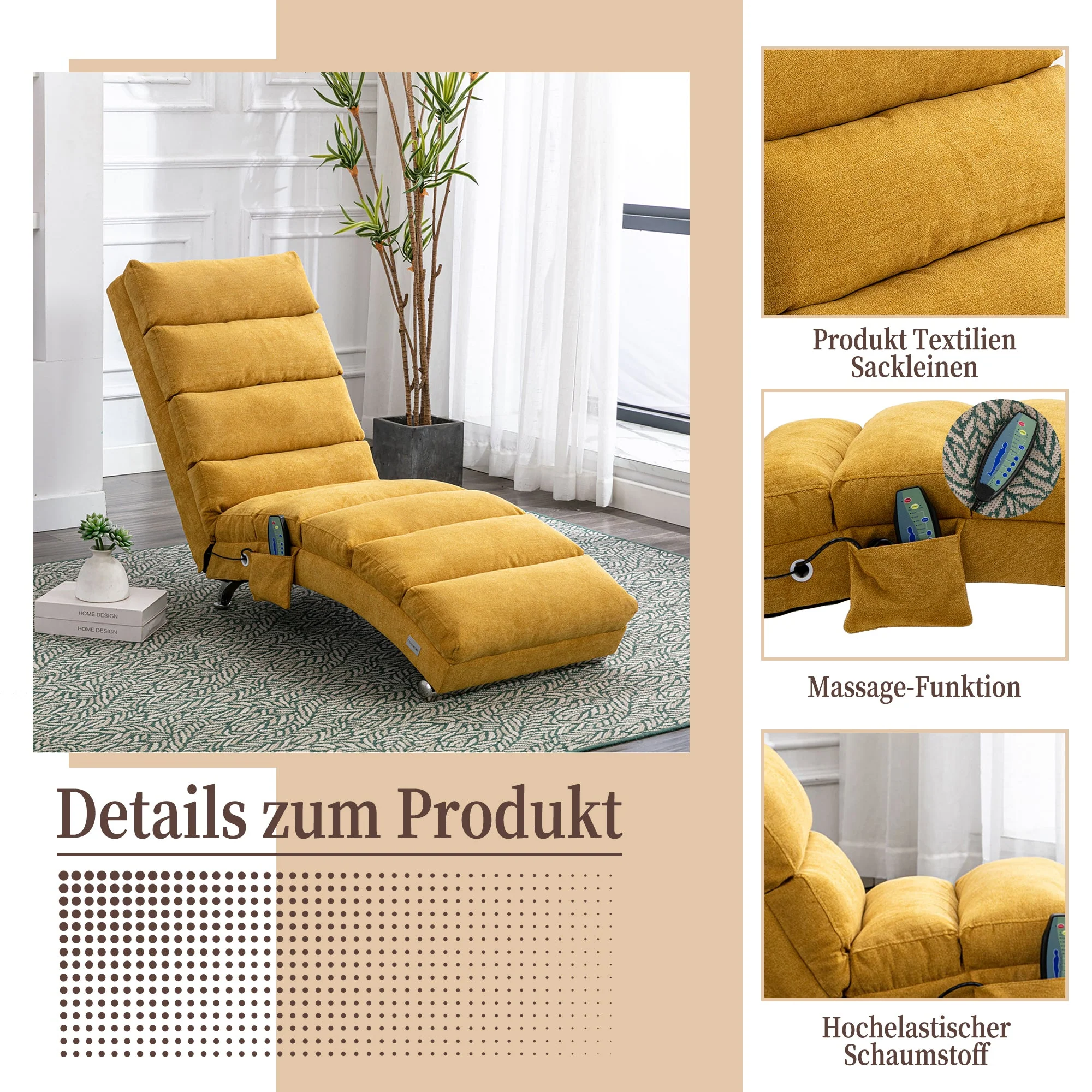Relaxation Lounger, Fixed Reclining Sofa, Full Body Support, Vibration Function, Side Pockets - Image 2