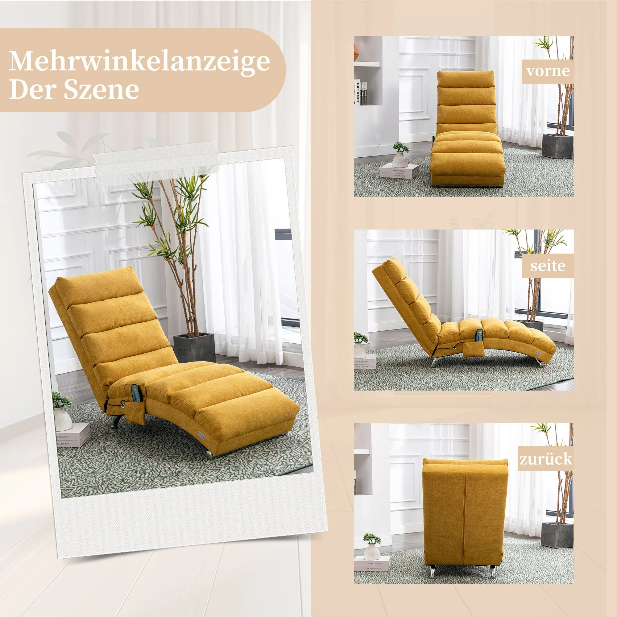 Relaxation Lounger, Fixed Reclining Sofa, Full Body Support, Vibration Function, Side Pockets - Image 3