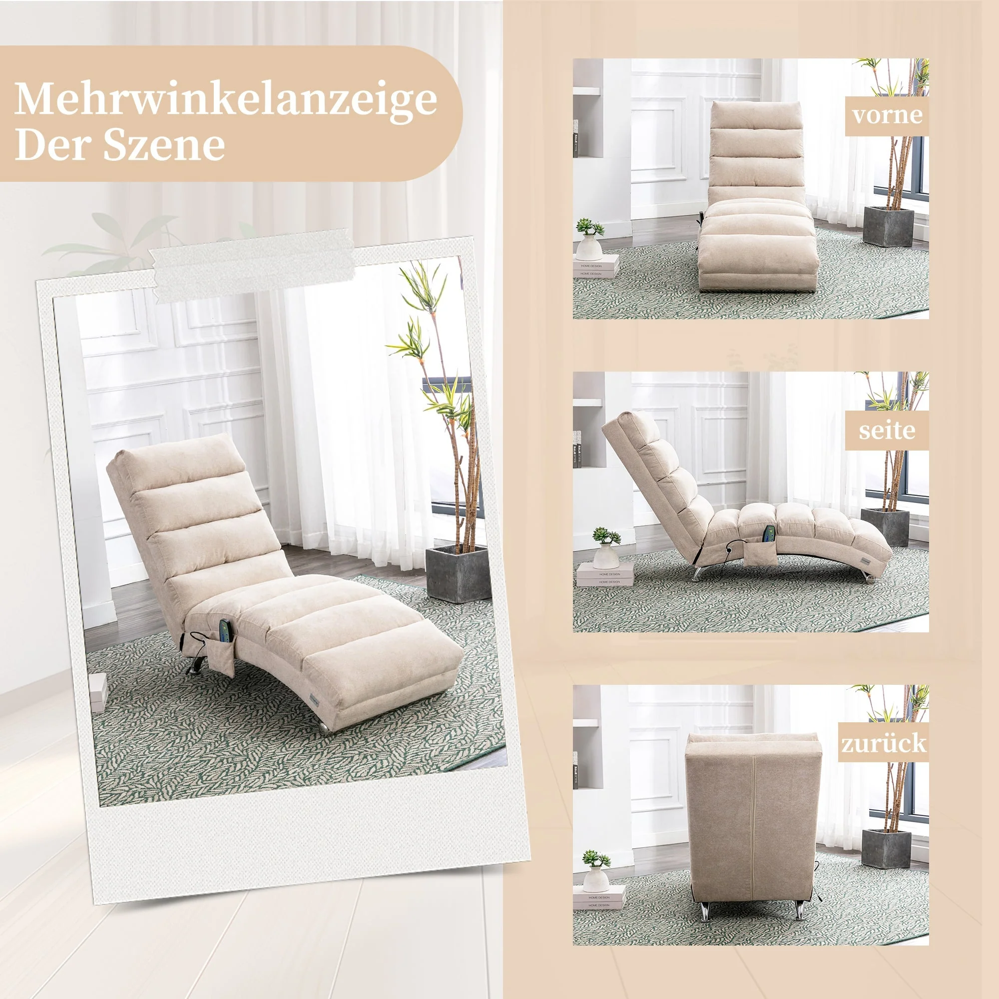 Relaxation Lounger Fixed Reclining Sofa Full Body Support Vibration Side Pockets - Image 3