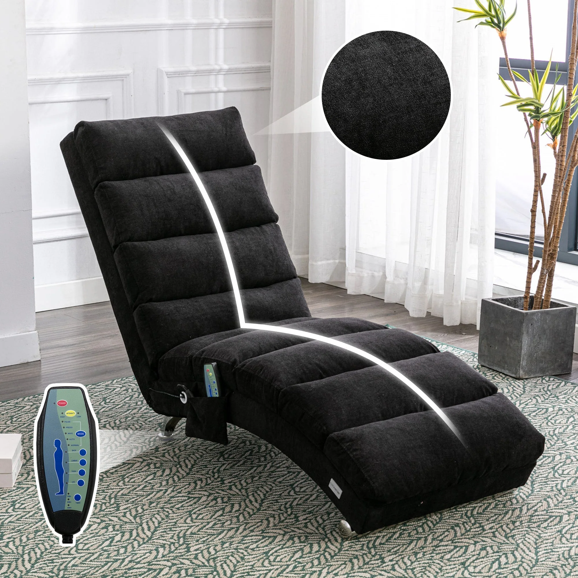 Relaxation Lounger Fixed Reclining Sofa Full Body Support Vibration Side Pockets - Image 9