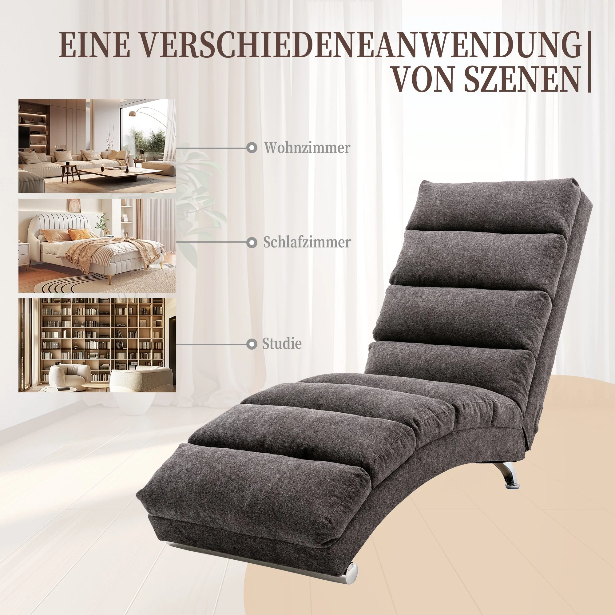 Relaxation Lounger with Vibration Function and Side Pockets, Bagcloth and Metal - Image 6