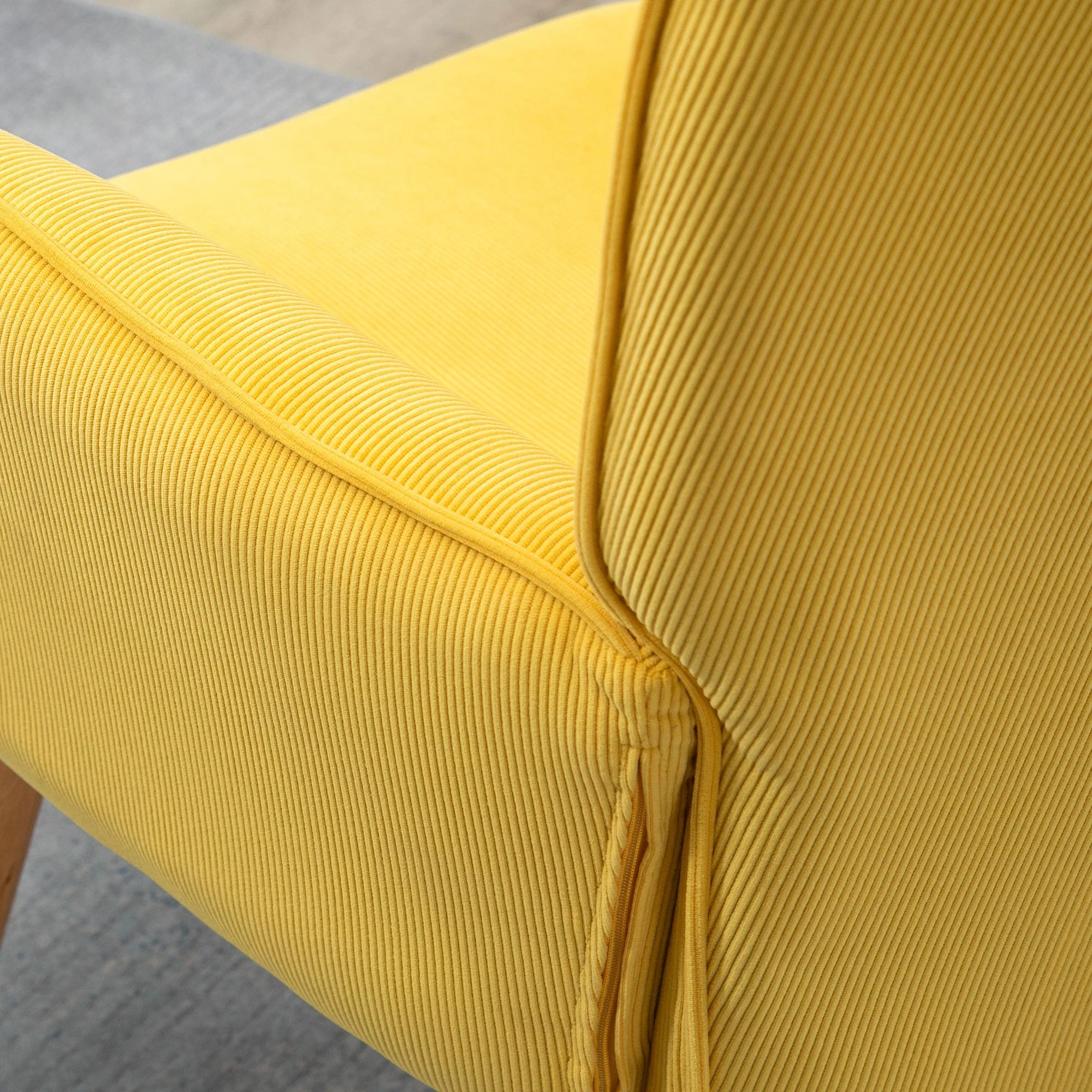 Relaxing Armchair Wing Chair with Footstool Wooden Legs, Corduroy Yellow - Image 8