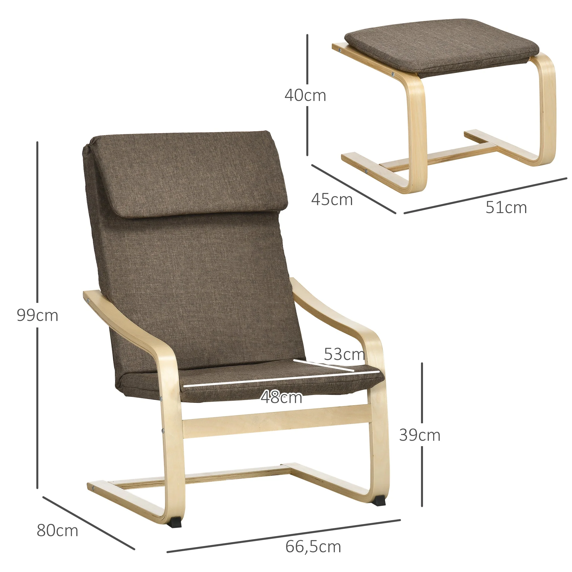 Relaxing Armchair with Footstool, Wingback Dining Chair, Linen Brown - Image 3