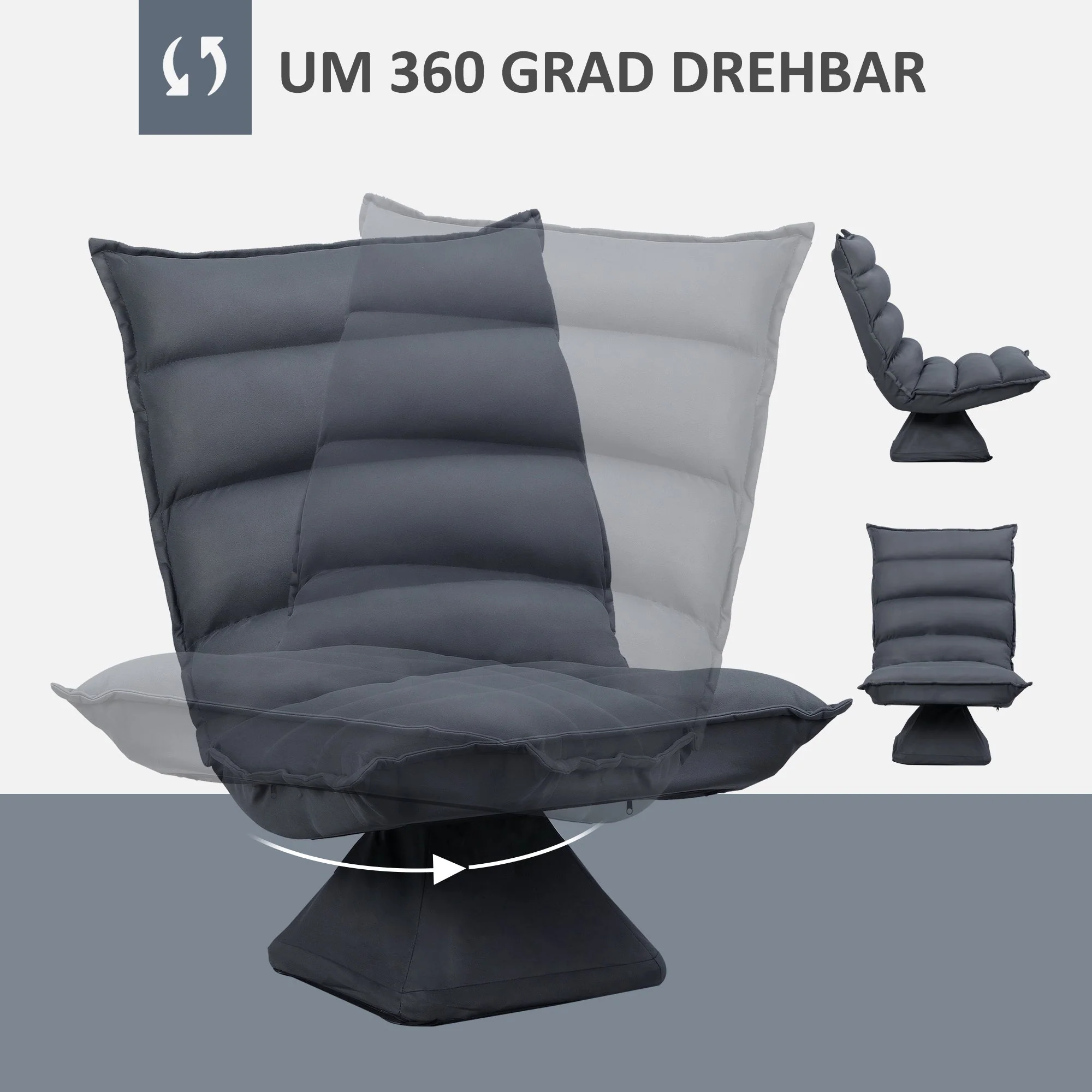 Relaxing Chair Floor Sofa, 360° Rotatable, 5-Level Adjustable Backrest, Dark Grey Steel - Image 5