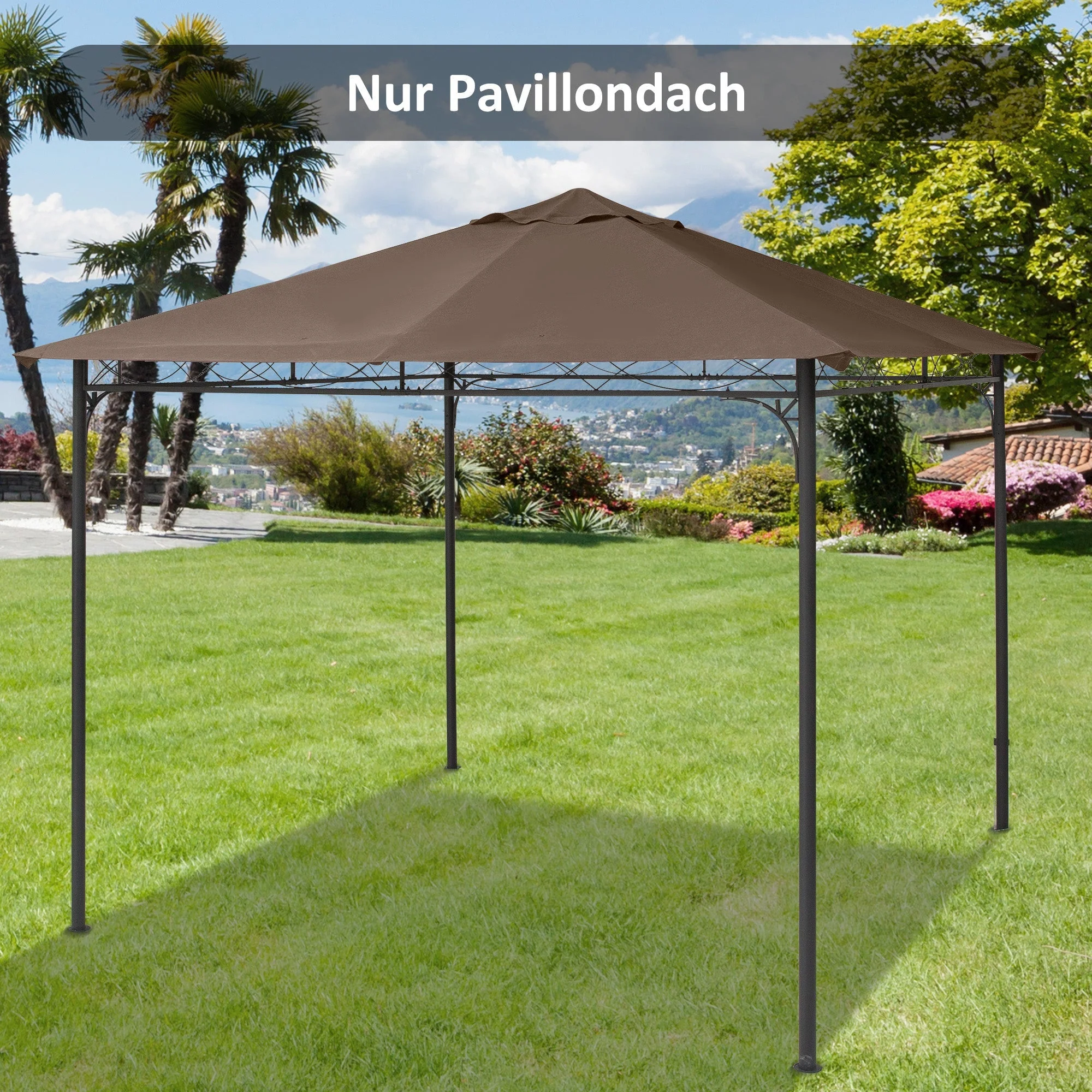 Replacement Roof 2.93x2.93m Gazebo Cover Sunshade Polyester Coffee - Image 2