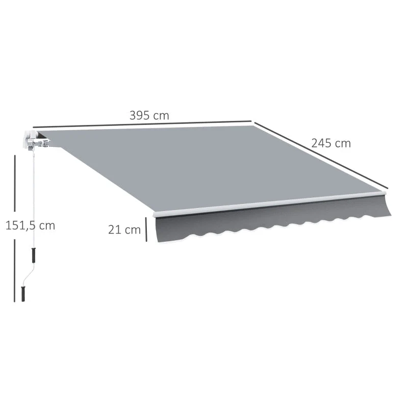 Retractable Awning, 3.95 x 2.45 m, Hand Crank, Polyester, Grey/White - Image 3