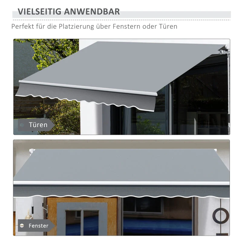 Retractable Awning, 3.95 x 2.45 m, Hand Crank, Polyester, Grey/White - Image 5