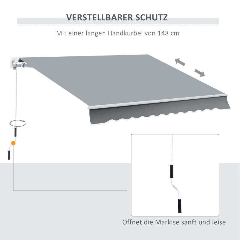 Retractable Awning, 3.95 x 2.45 m, Hand Crank, Polyester, Grey/White - Image 6