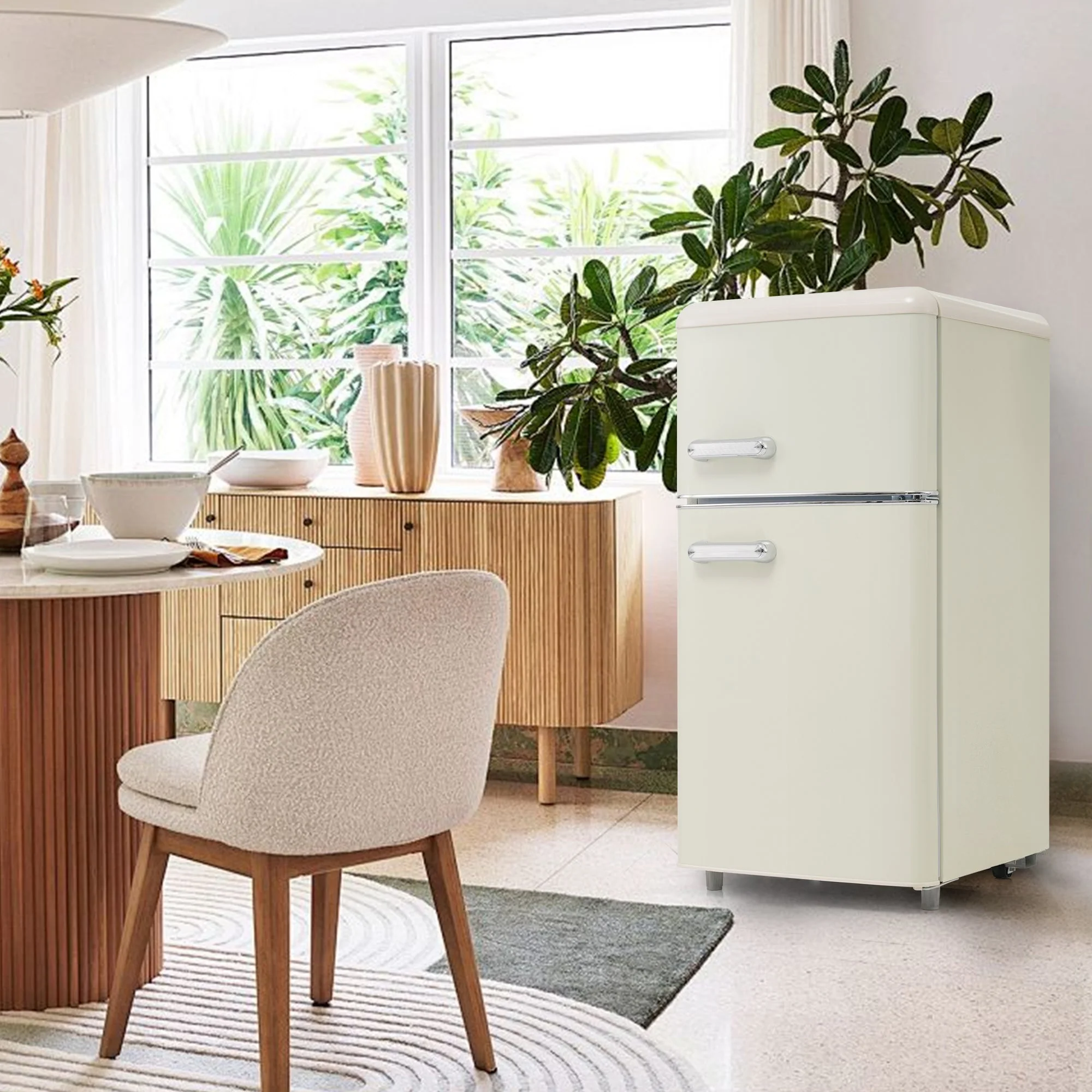 Retro Refrigerator Double-Door 72L Capacity LED Light, Various Colors