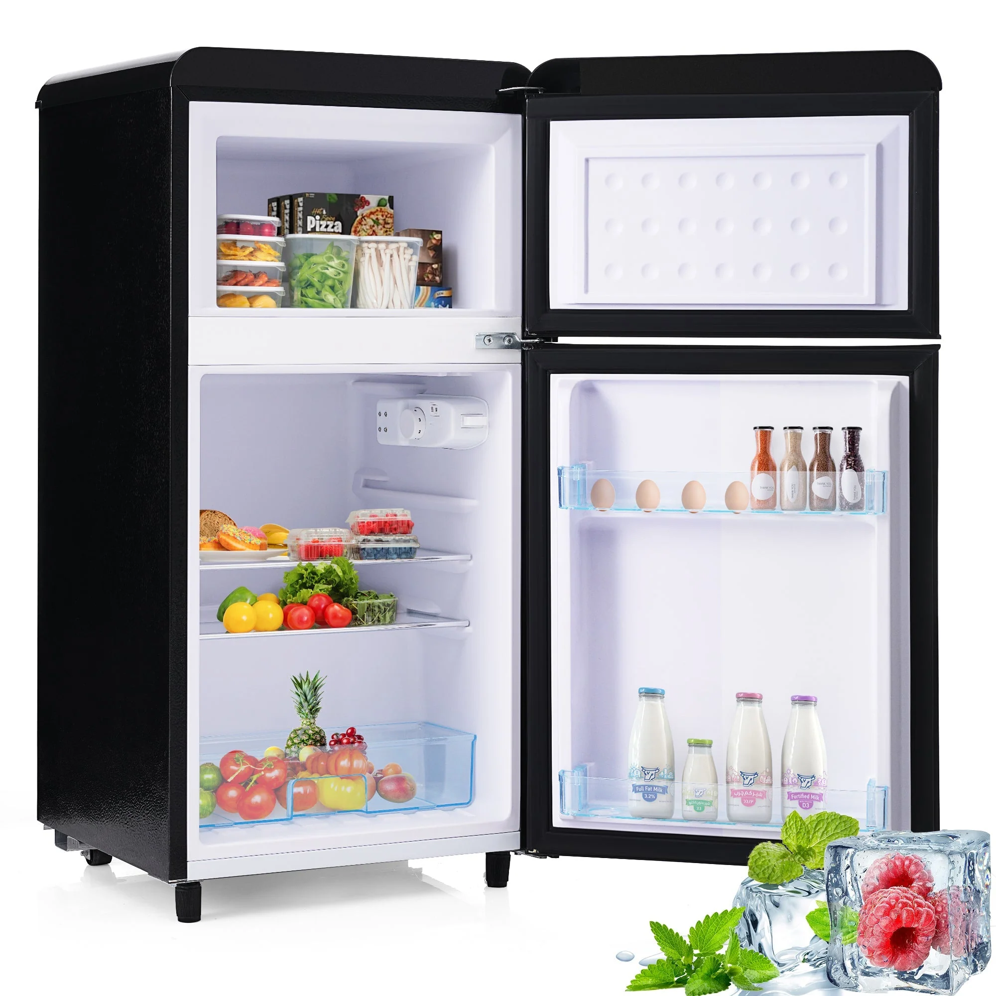 Retro Refrigerator, Double-Door 72L Capacity, LED Lighting, Various Colors - Image 3