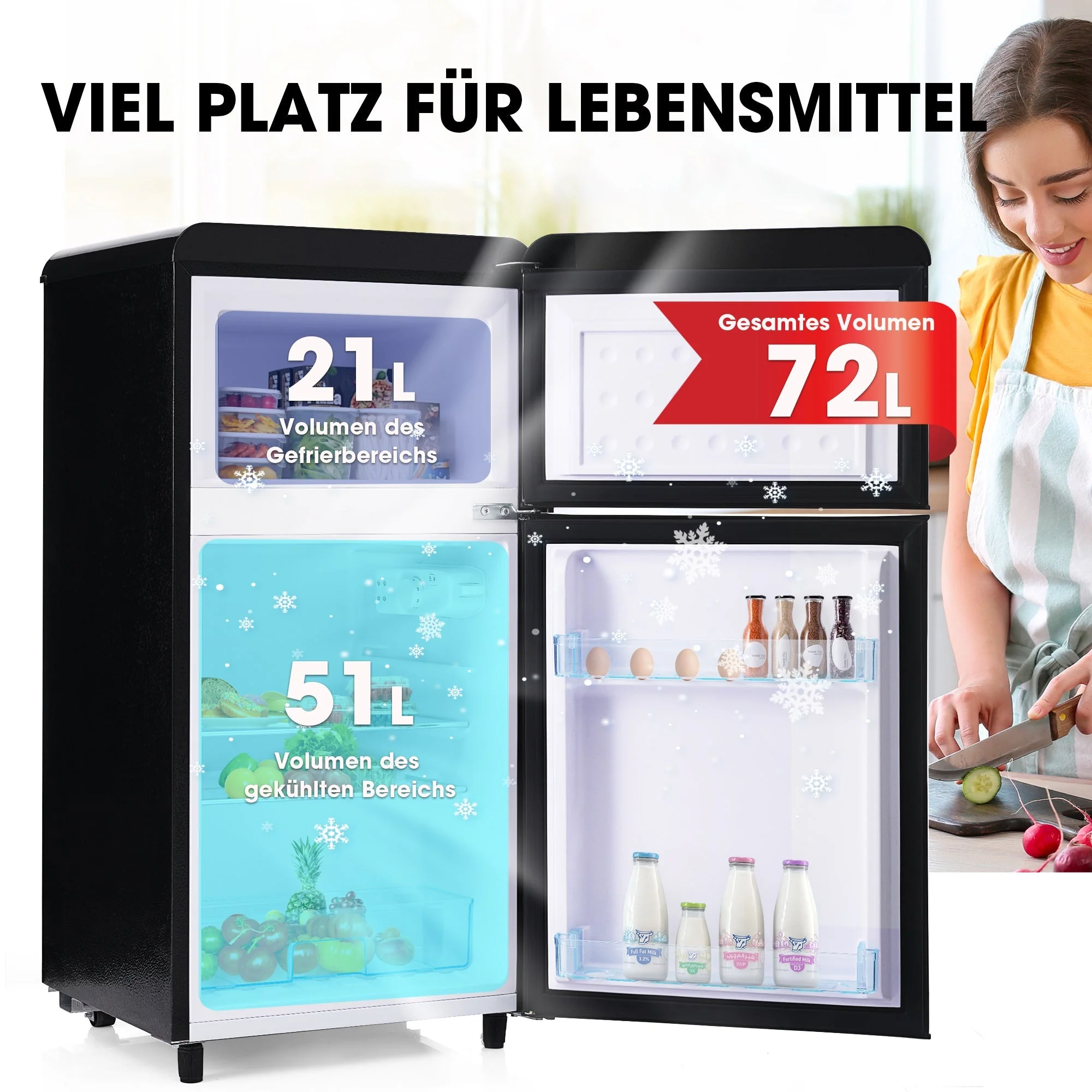 Retro Refrigerator, Double-Door 72L Capacity, LED Lighting, Various Colors - Image 4