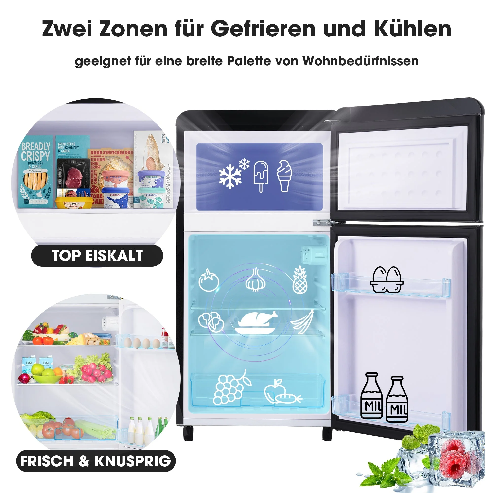 Retro Refrigerator, Double-Door 72L Capacity, LED Lighting, Various Colors - Image 9