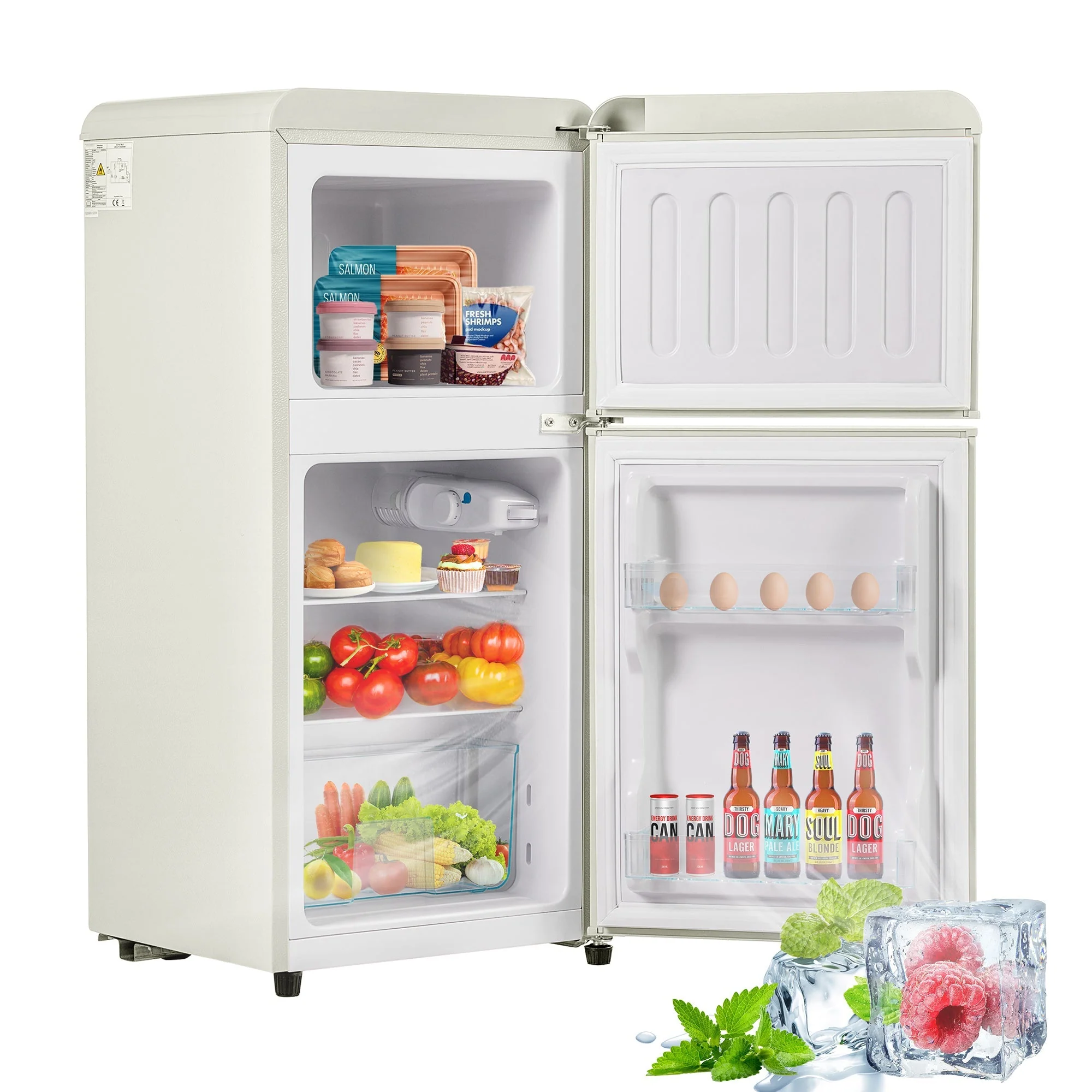 Retro Refrigerator Freezer, 60L Total Volume, 22L Freezer, Cream White - Image 2