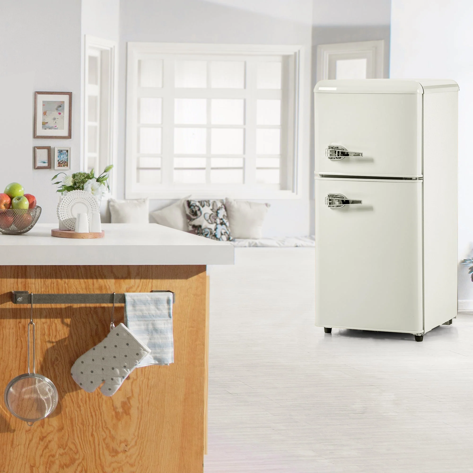 Retro Refrigerator Freezer, 60L Total Volume, 22L Freezer, Cream White - Image 6