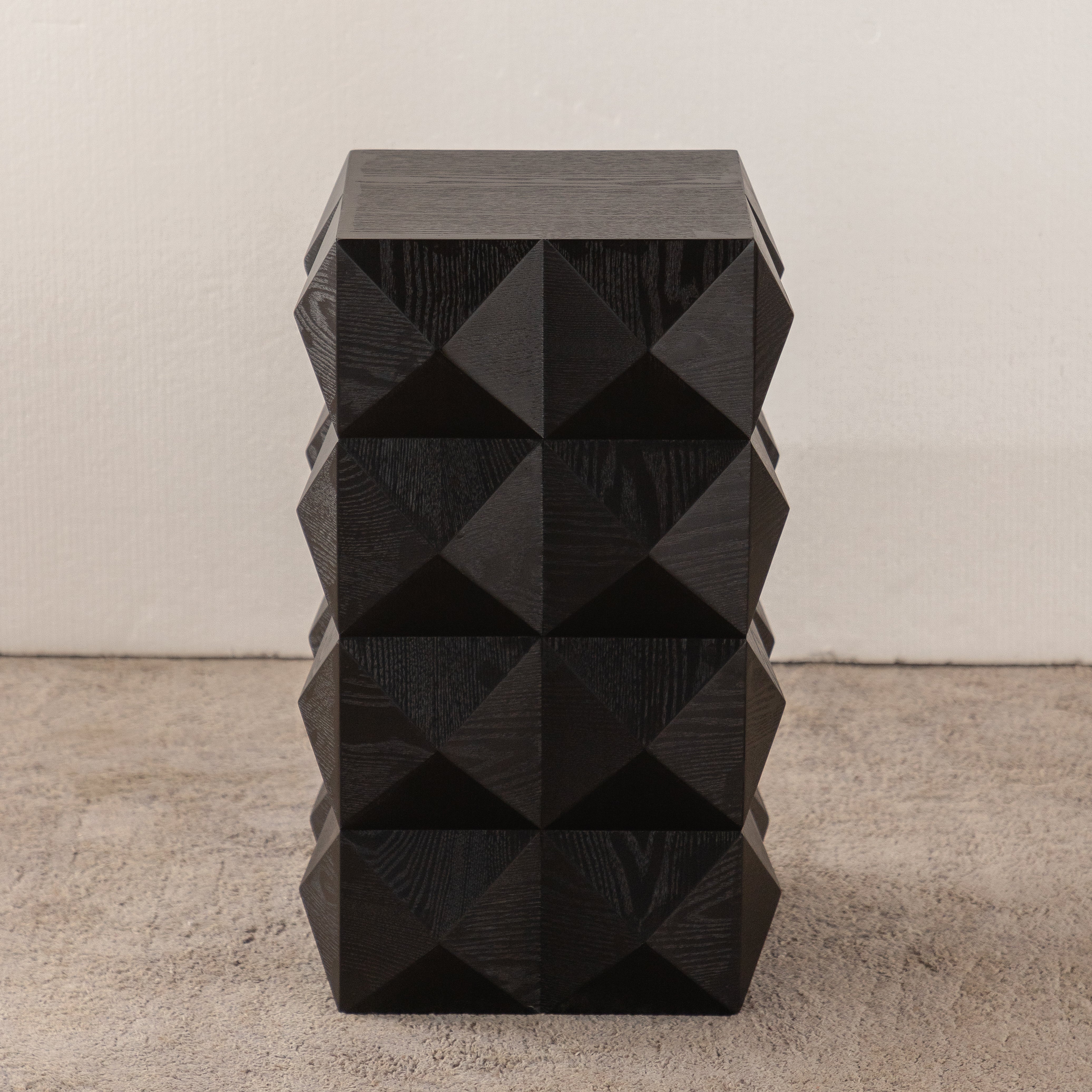 Retro Side Table - 60CM Height, Embossed Pattern, Wooden, Black - Image 9