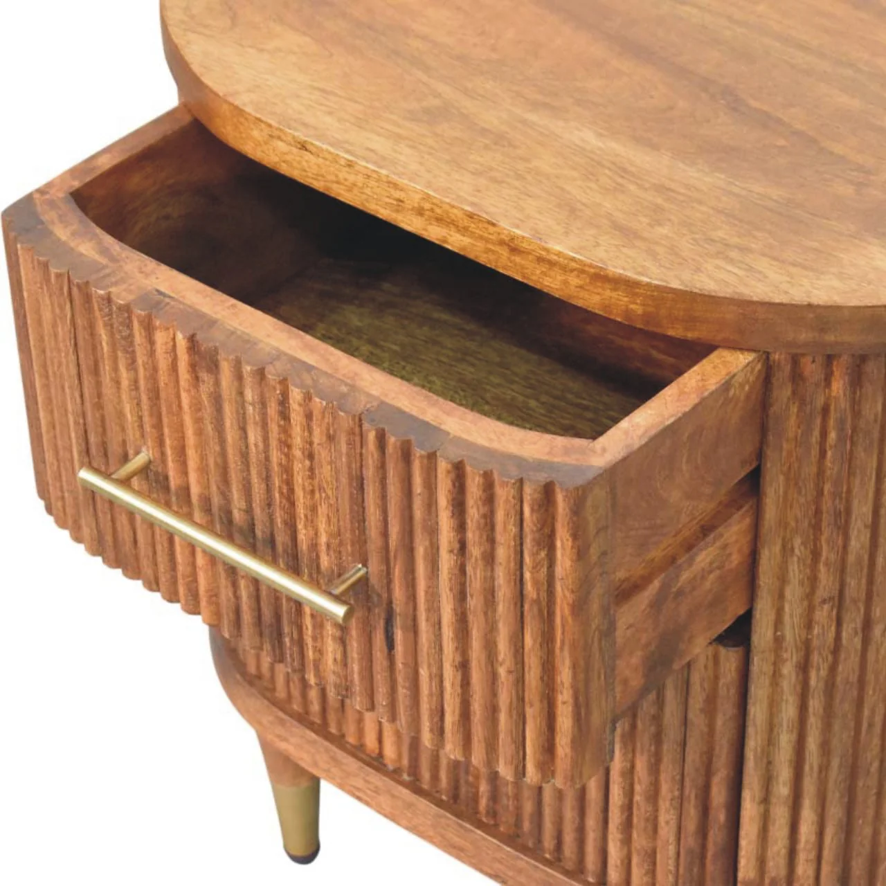 Ribbed Bedside Nightstand with Brass Accents in Mango Wood - Image 6