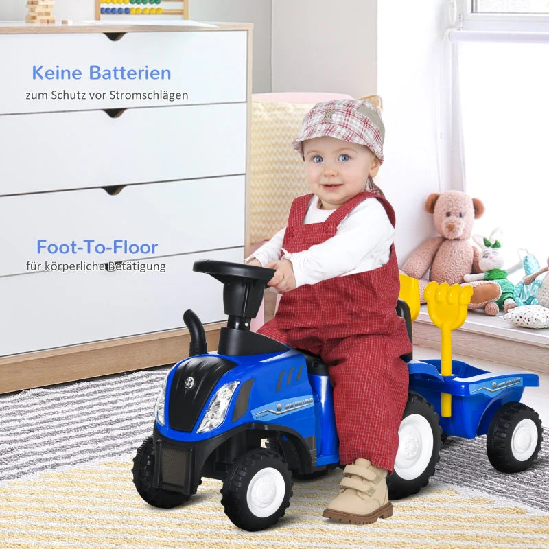 Ride-on Tractor with Trailer, Horn and Sand Toy, Blue Plastic and Metal - Image 5