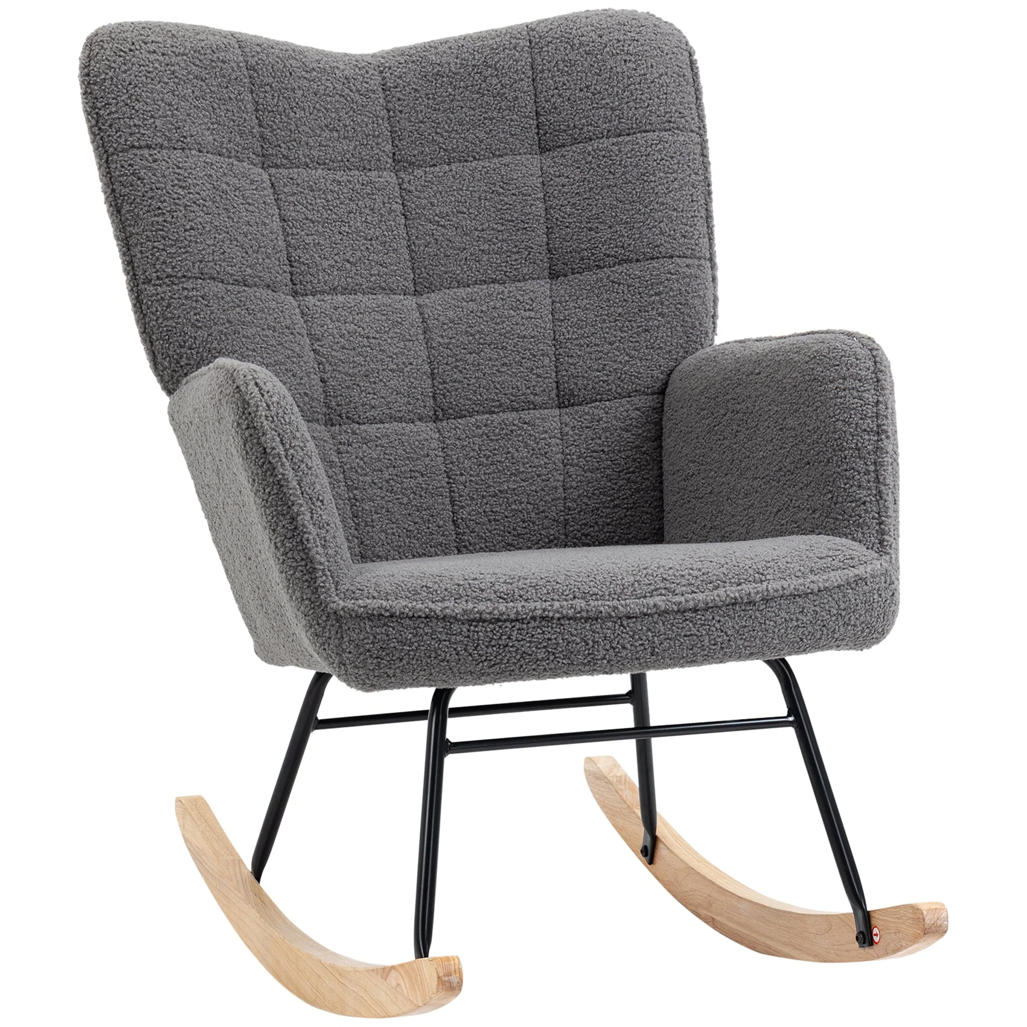 Rocking Armchair with Berber Fleece Look, Wooden Runners, 120kg Capacity, Dark Grey - Image 2