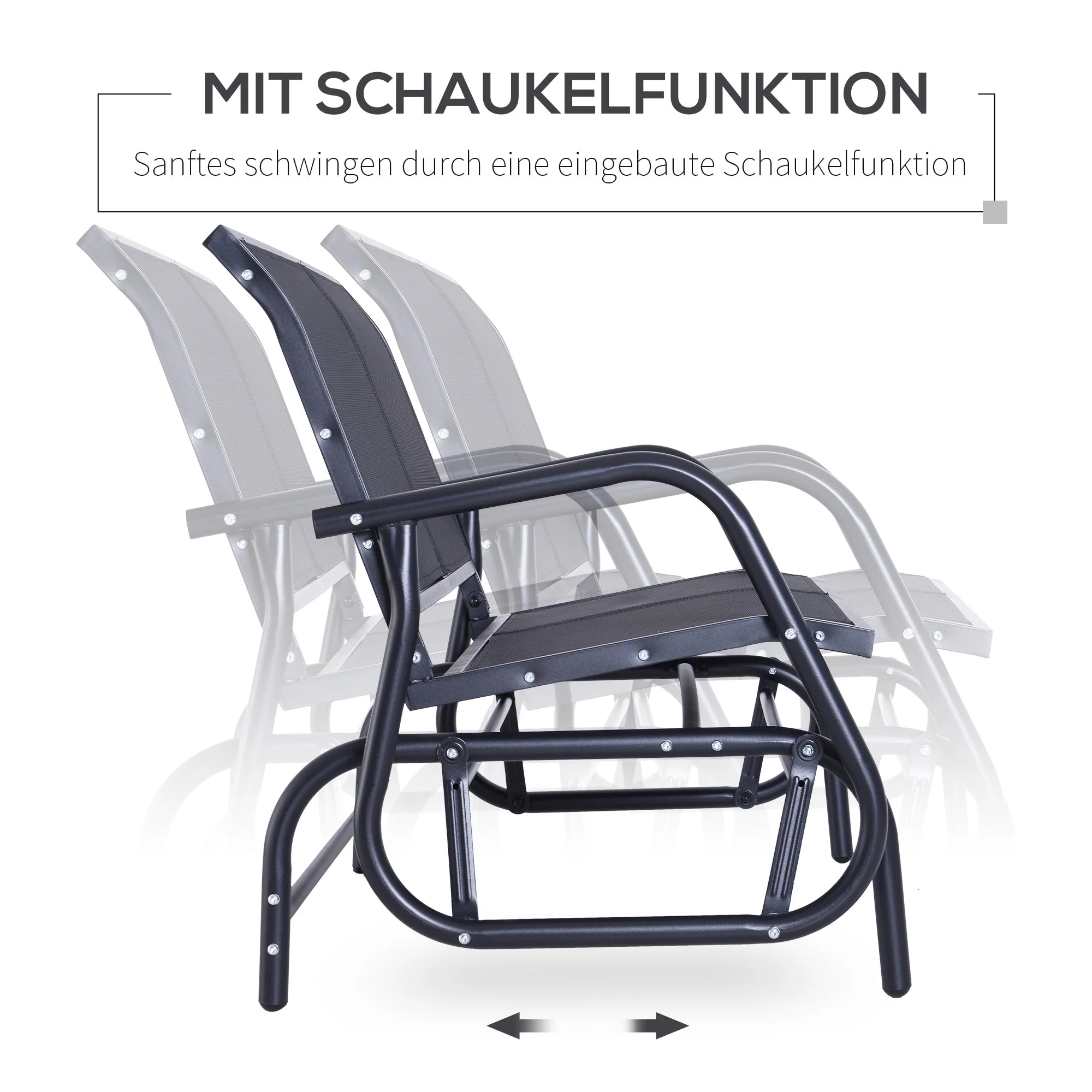 Rocking Chair 2-Seater Garden Swing Park Bench Metal, Black 120 x 70 x 88 cm - Image 4