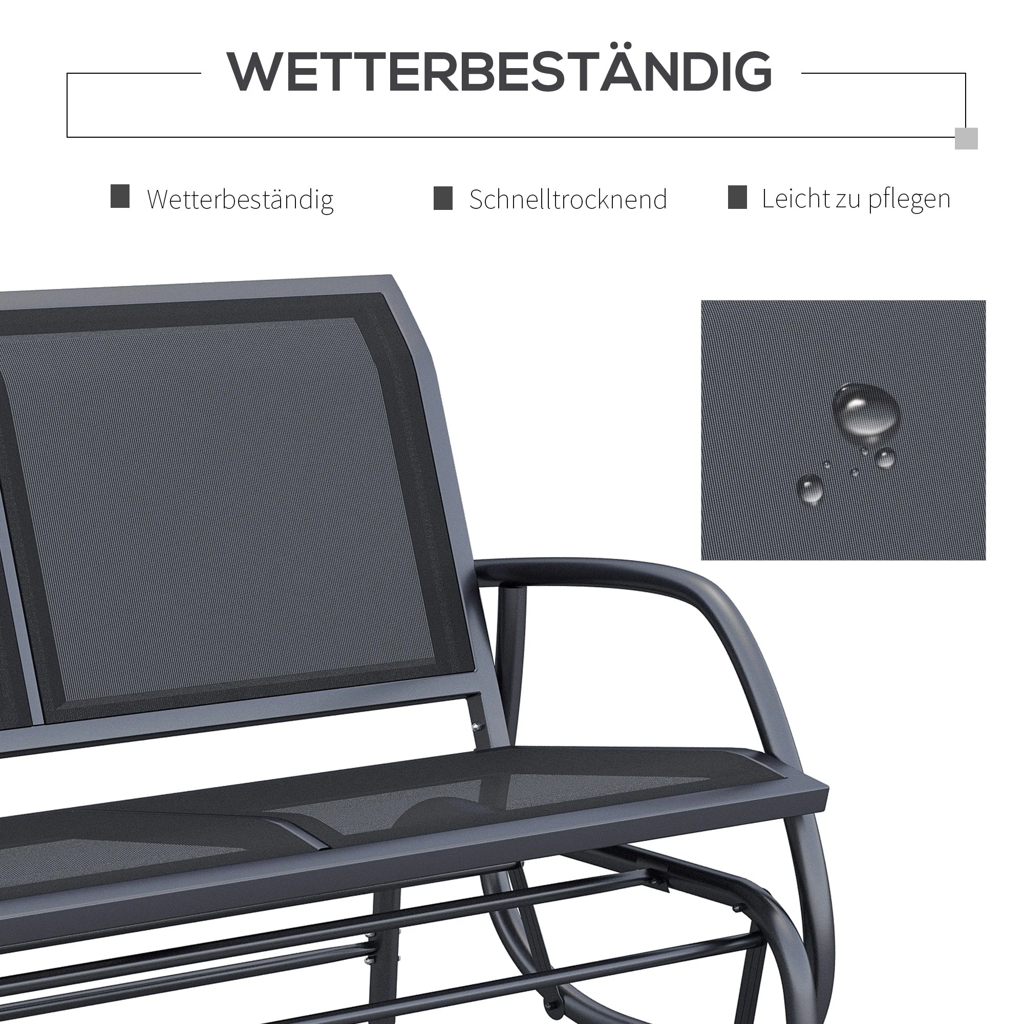 Rocking Chair 2-Seater Garden Swing Park Bench Metal, Black 120 x 70 x 88 cm - Image 5