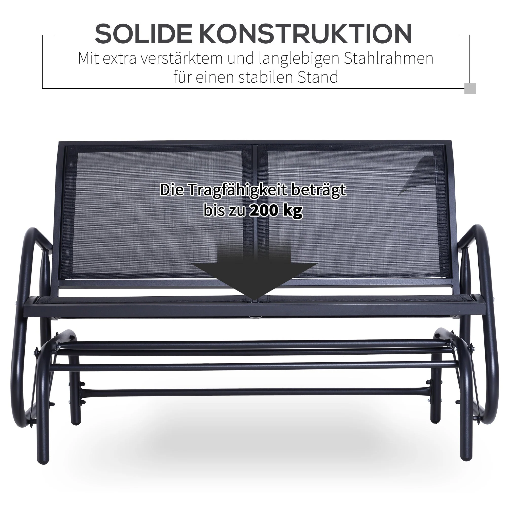Rocking Chair 2-Seater Garden Swing Park Bench Metal, Black 120 x 70 x 88 cm - Image 6