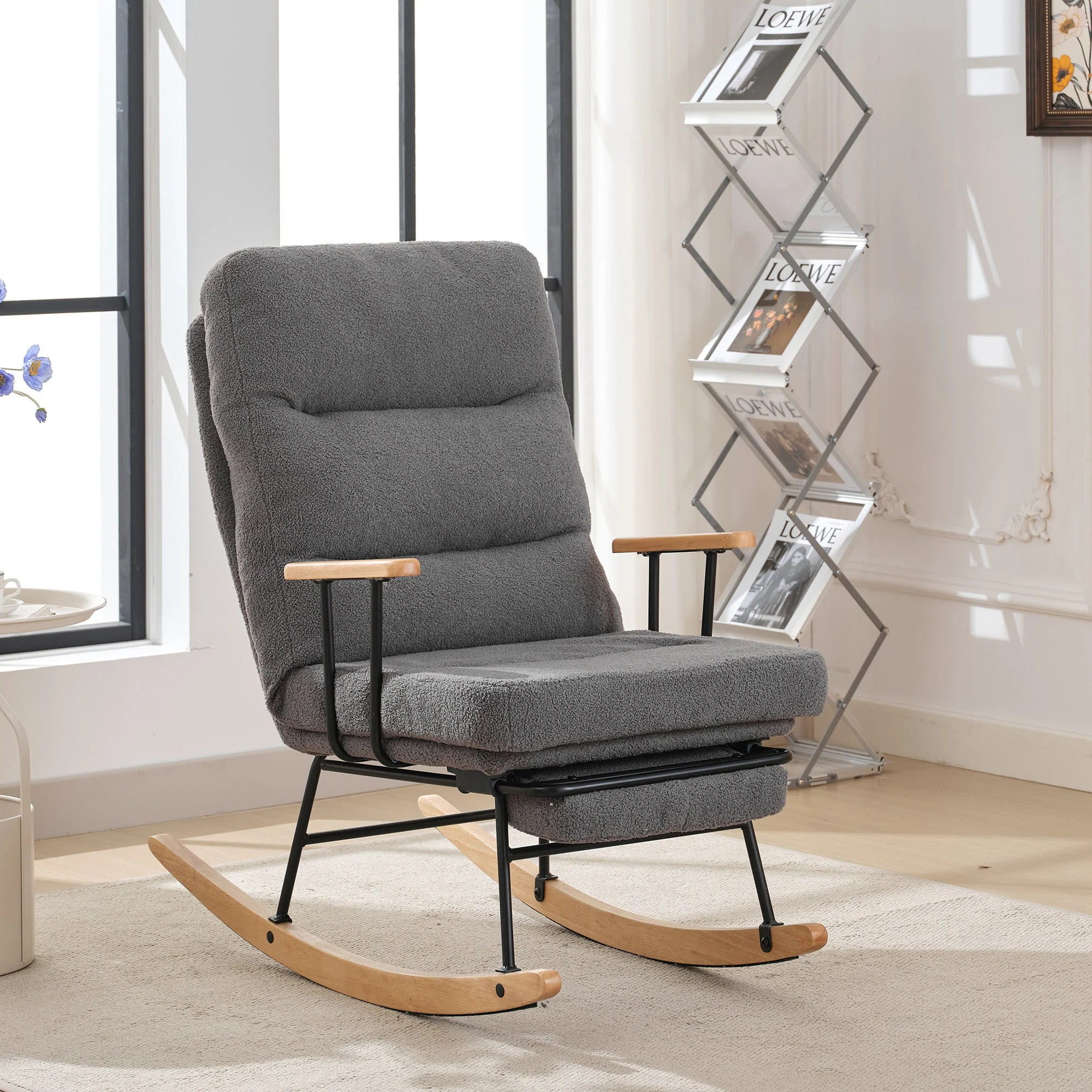 Rocking Chair Comfortable Reclining Function Manual Footrest, 100cm/58cm - Image 2