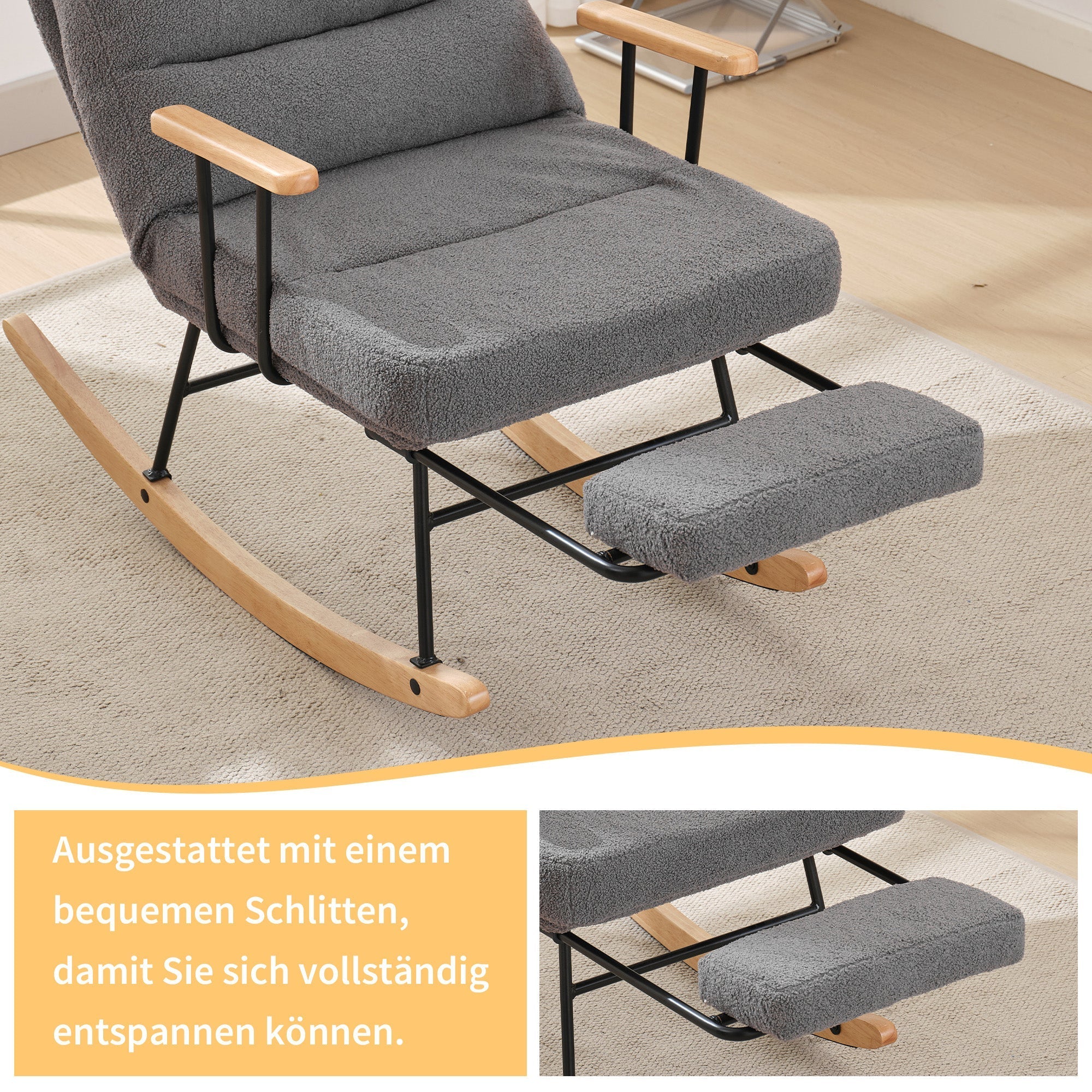 Rocking Chair Comfortable Reclining Function Manual Footrest, 100cm/58cm - Image 3