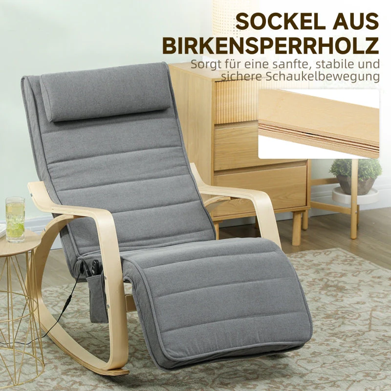 Rocking Chair, Massage, Lumbar Heating, Grey Fabric - Image 7