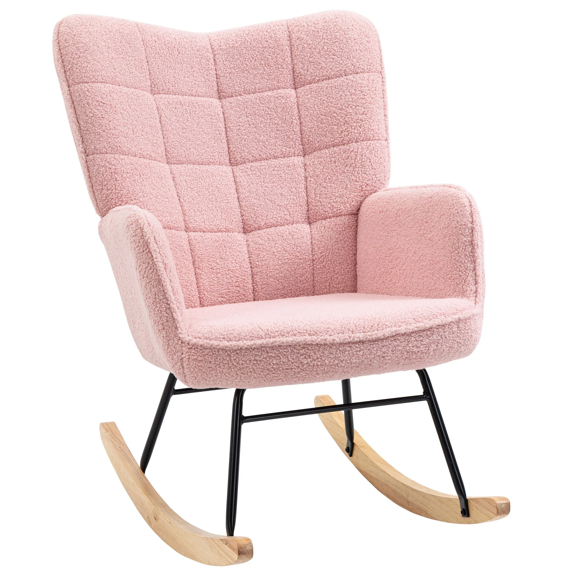 Rocking Chair Recliner Accent Max Load 120 kg Faux Lambskin Pink - Image 2
