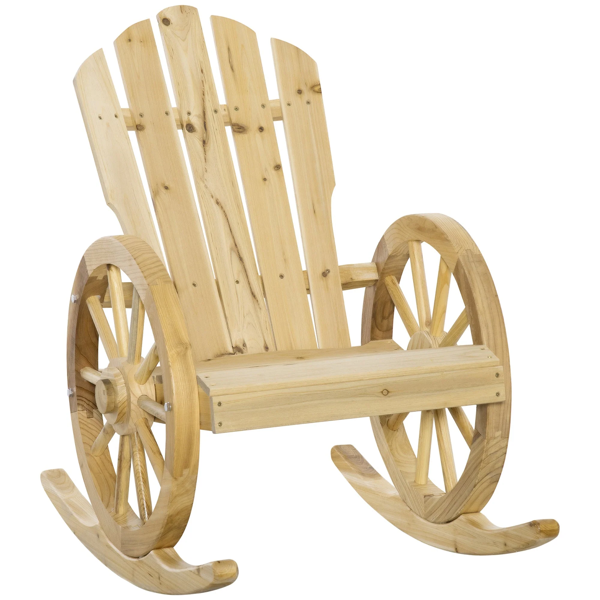 Rocking Chair, Rustic Relaxation Garden Chair with Wheels, Solid Natural Wood - Image 2