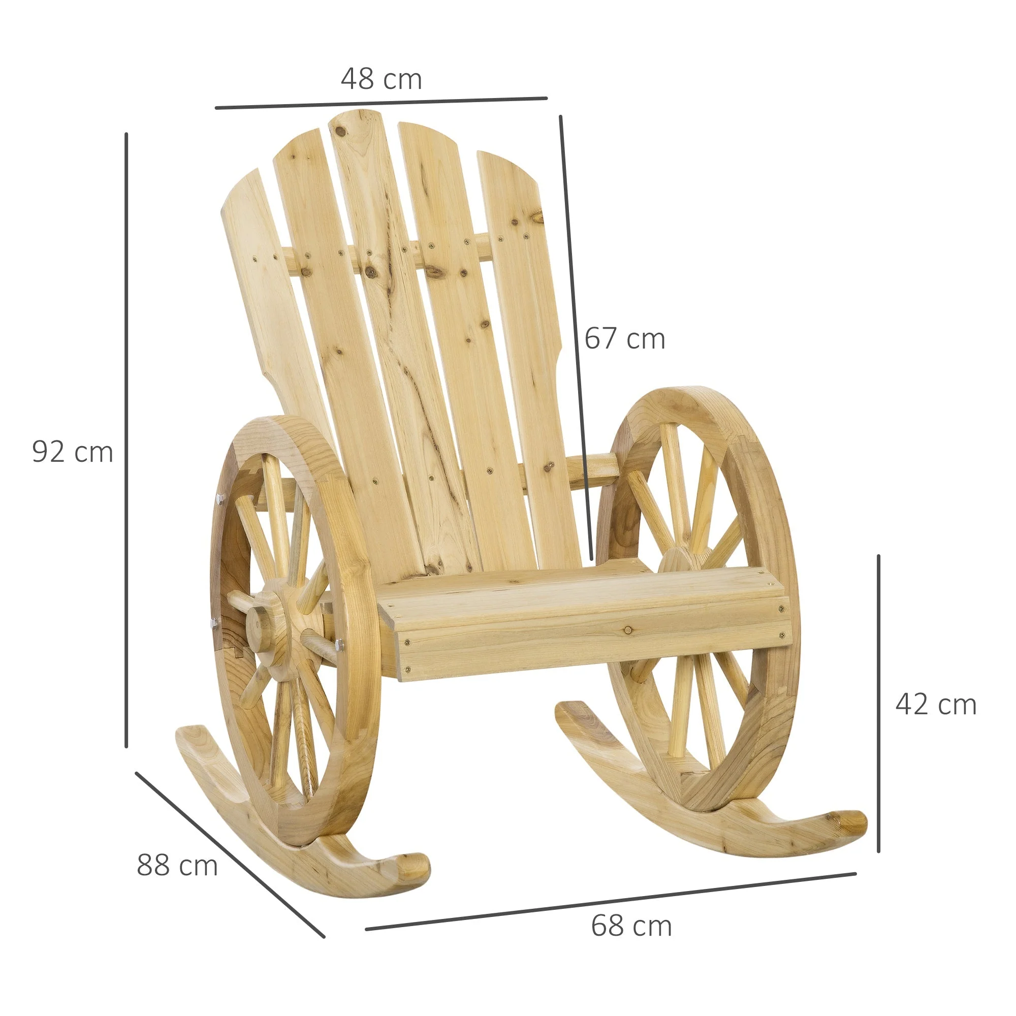 Rocking Chair, Rustic Relaxation Garden Chair with Wheels, Solid Natural Wood - Image 3