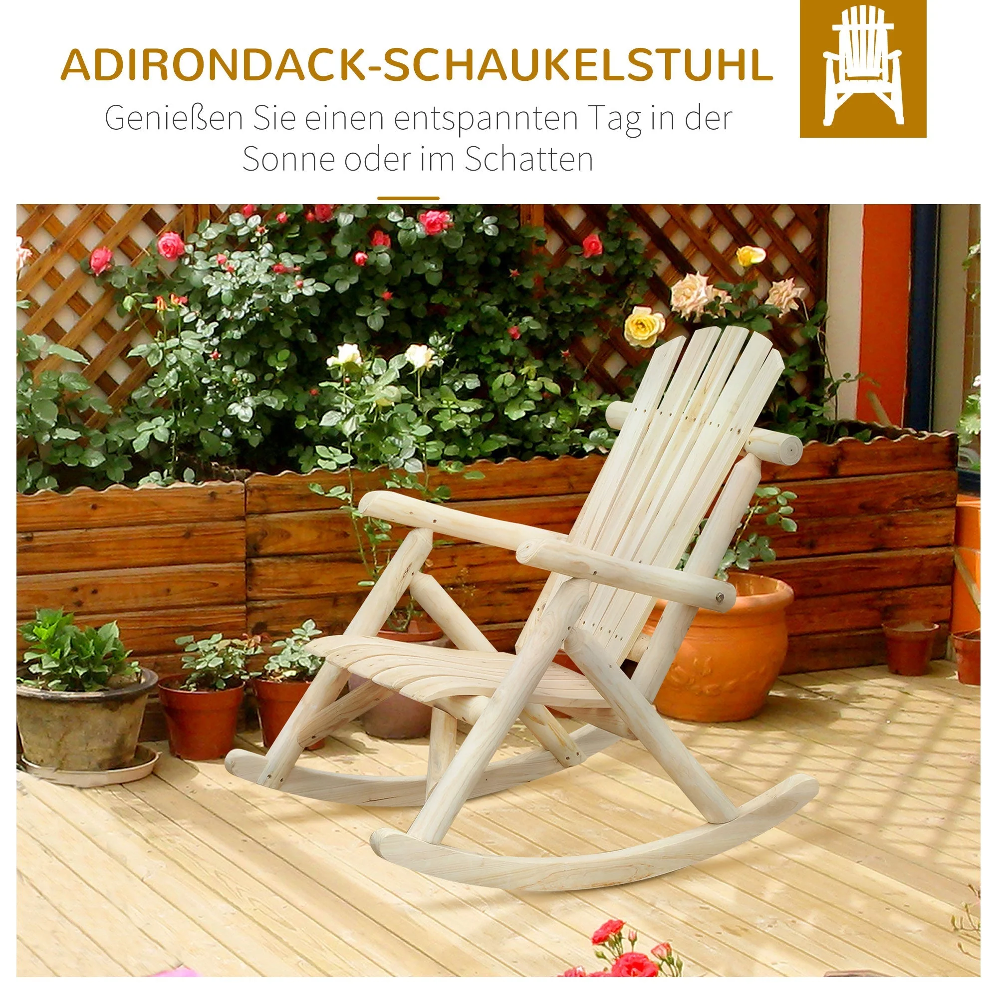 rocking chair swing garden chair natural fir wood - Image 4