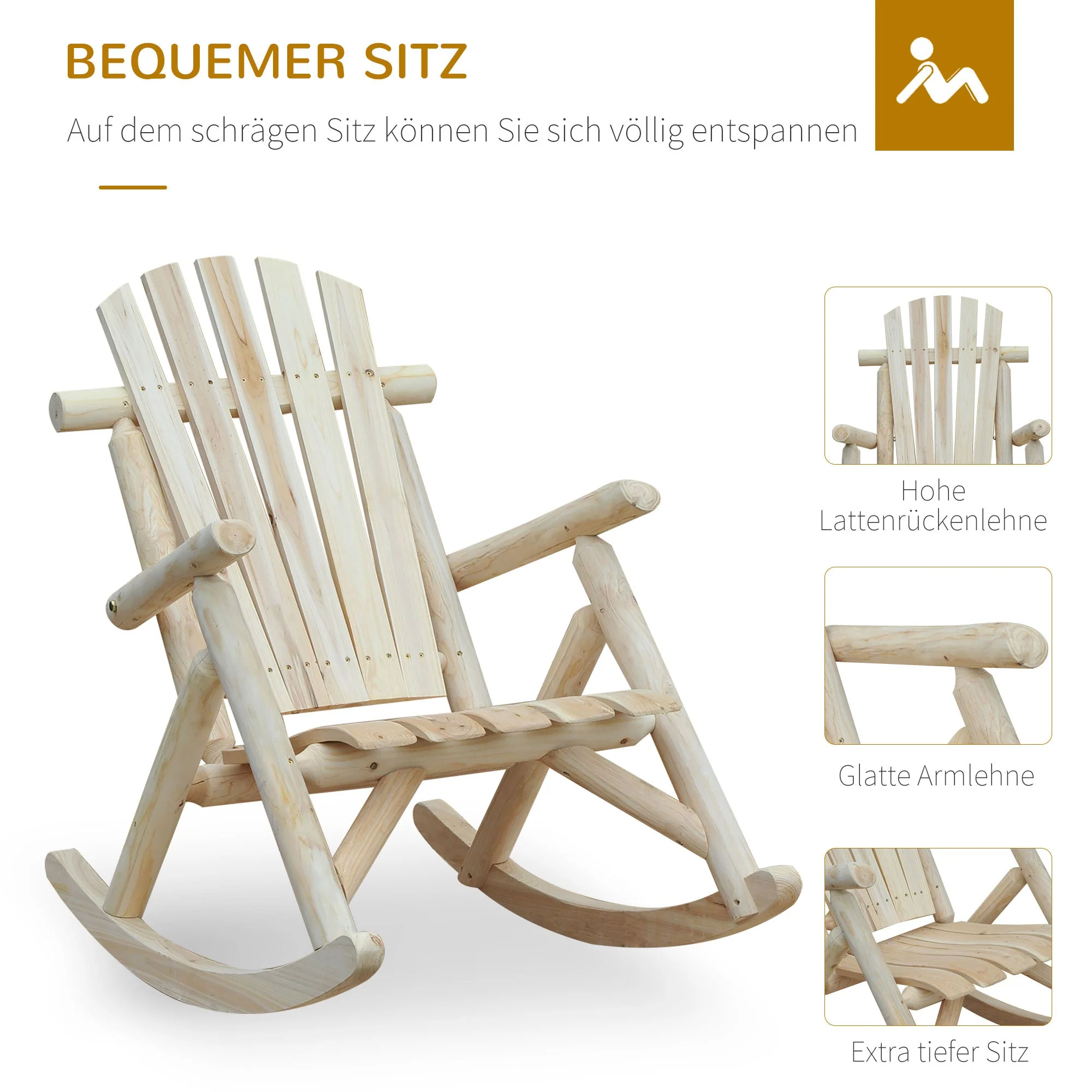 rocking chair swing garden chair natural fir wood - Image 6