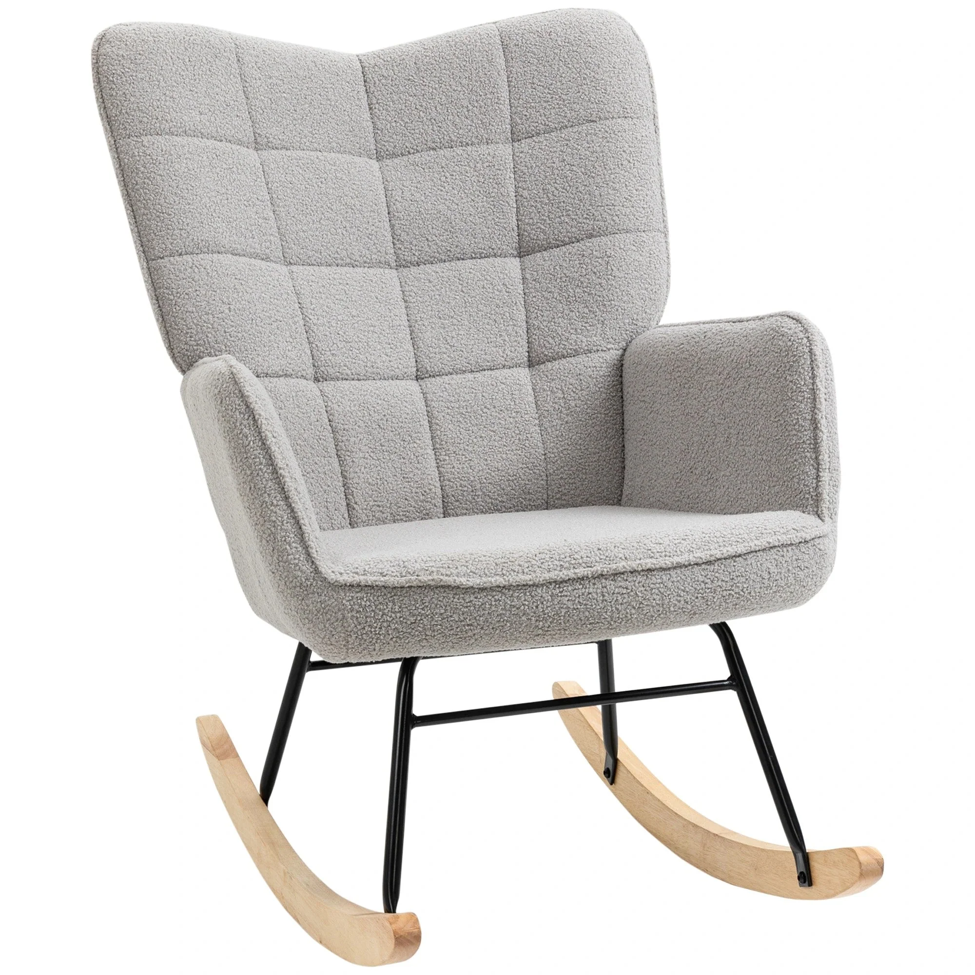Rocking Chair Swivel Recliner 120 kg Berber Fleece Light Grey - Image 2