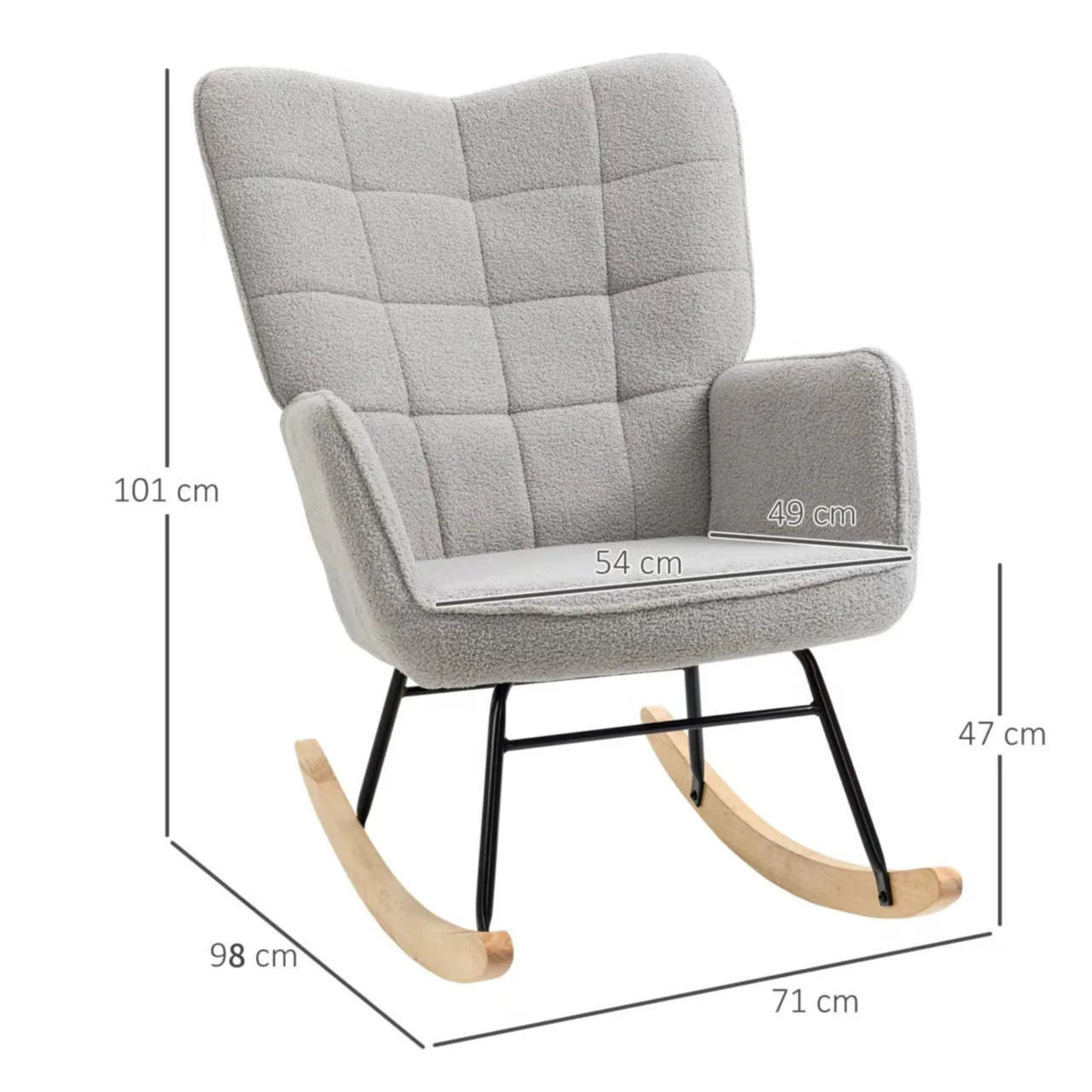 Rocking Chair Swivel Recliner 120 kg Berber Fleece Light Grey - Image 3