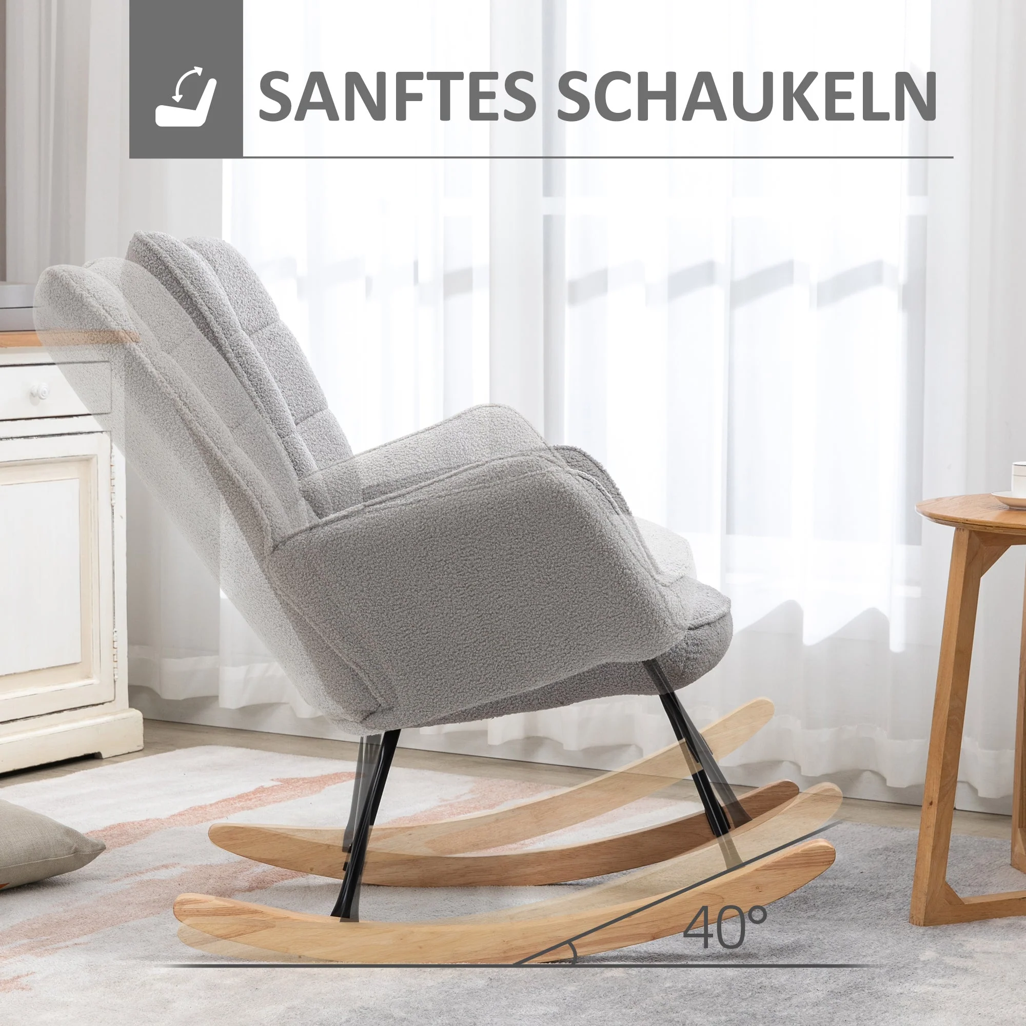 Rocking Chair Swivel Recliner 120 kg Berber Fleece Light Grey - Image 4