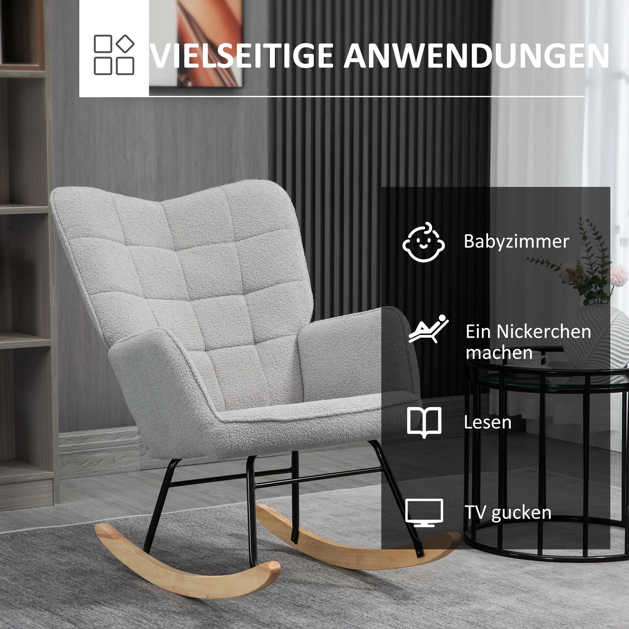 Rocking Chair Swivel Recliner 120 kg Berber Fleece Light Grey - Image 6