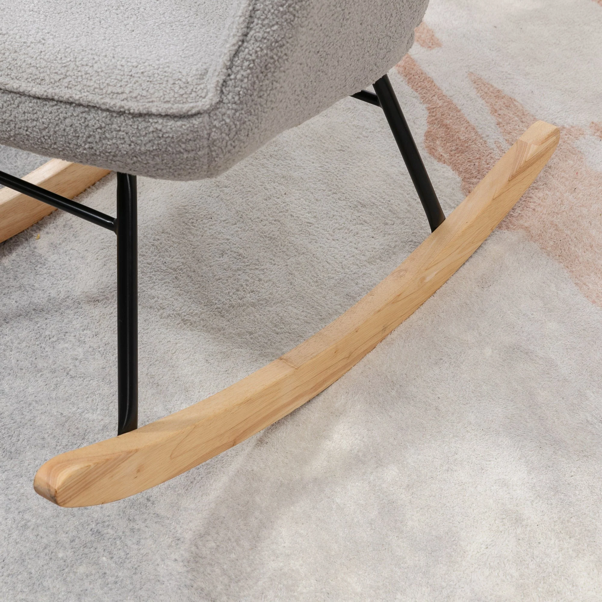 Rocking Chair Swivel Recliner 120 kg Berber Fleece Light Grey - Image 8