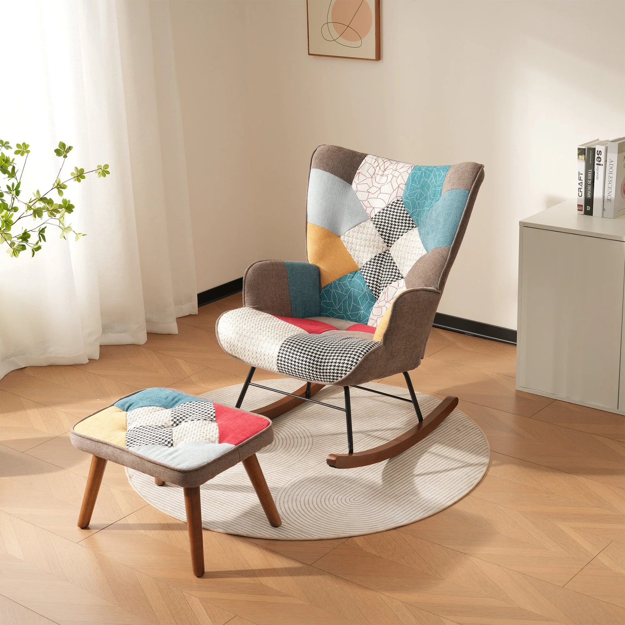 Rocking Chair with Footrest, Splicing Design - Image 2