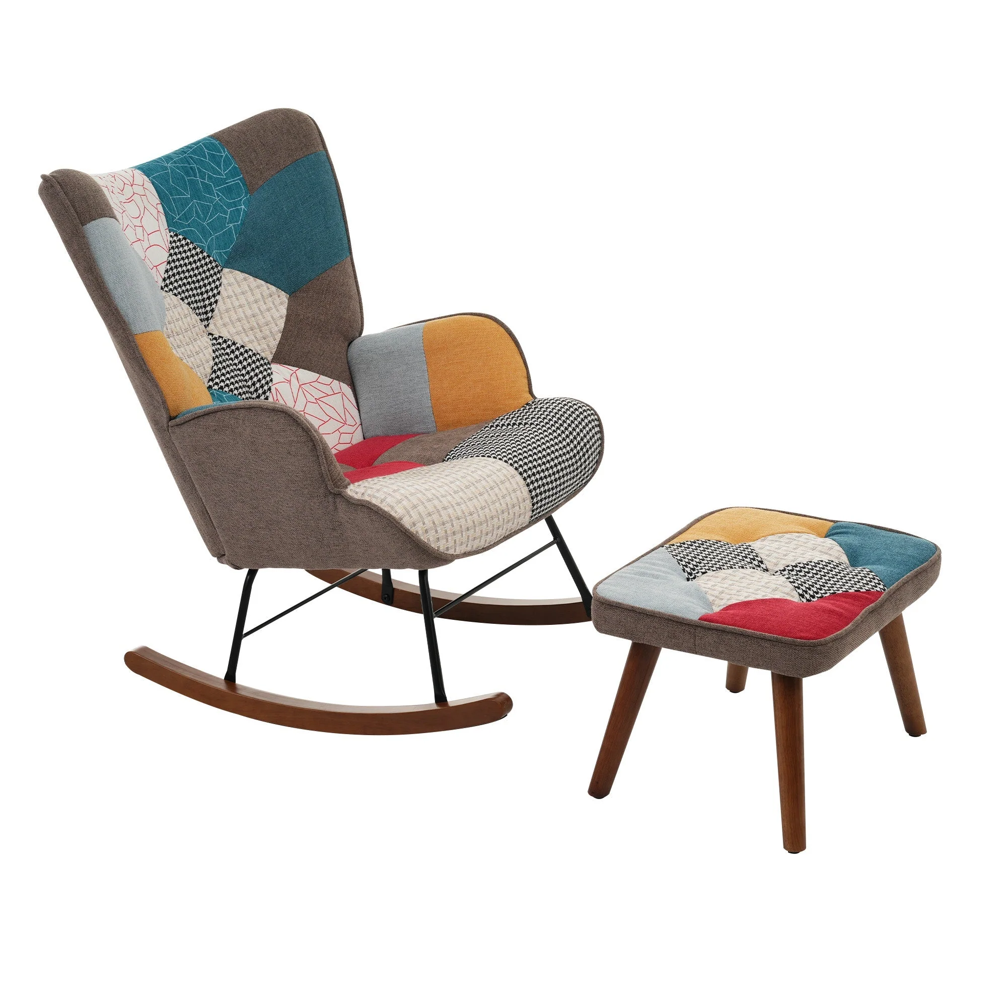 Rocking Chair with Footrest, Splicing Design - Image 6