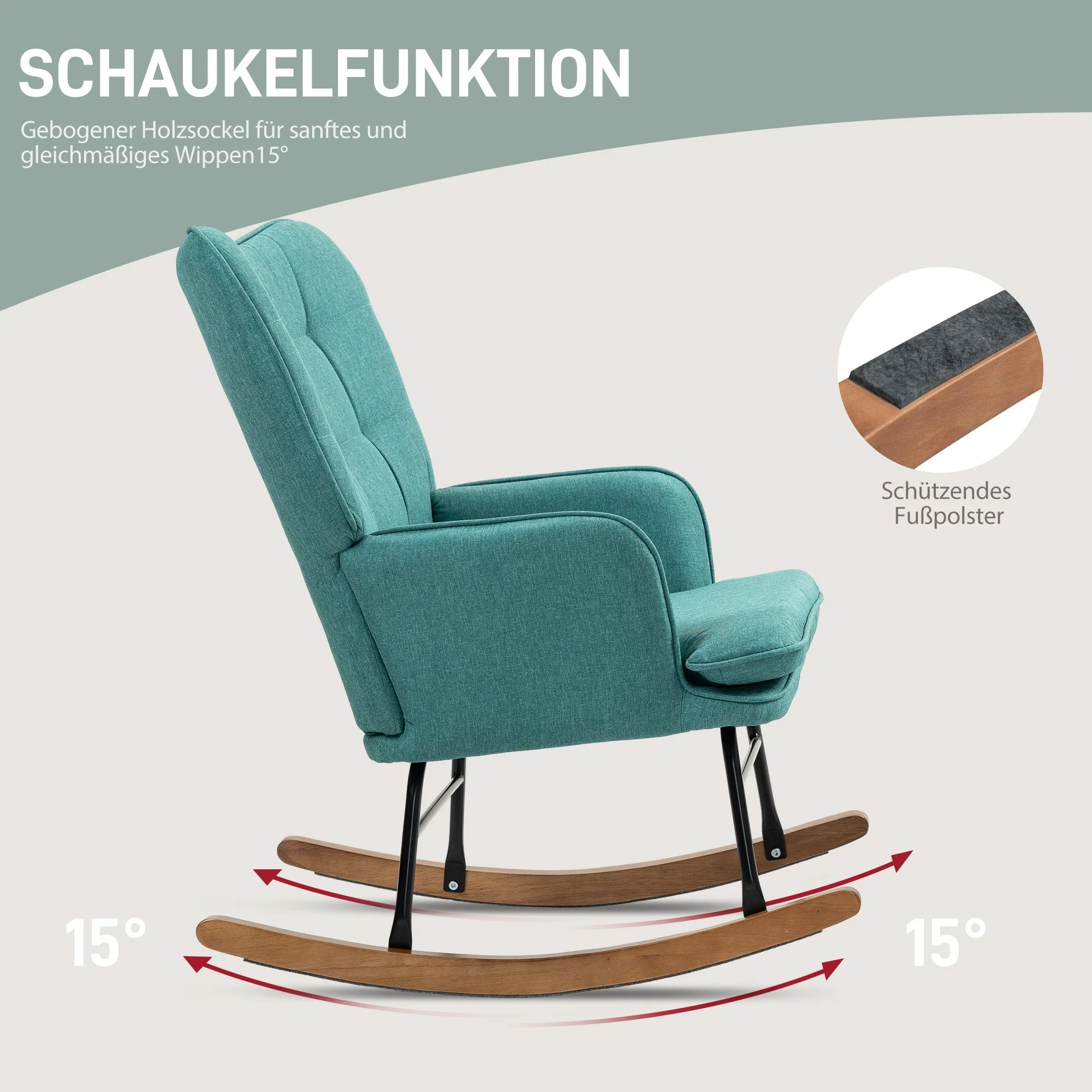 Rocking Chair with Footstool, Armchair Nursing Chair 130kg Linen Look - Image 4